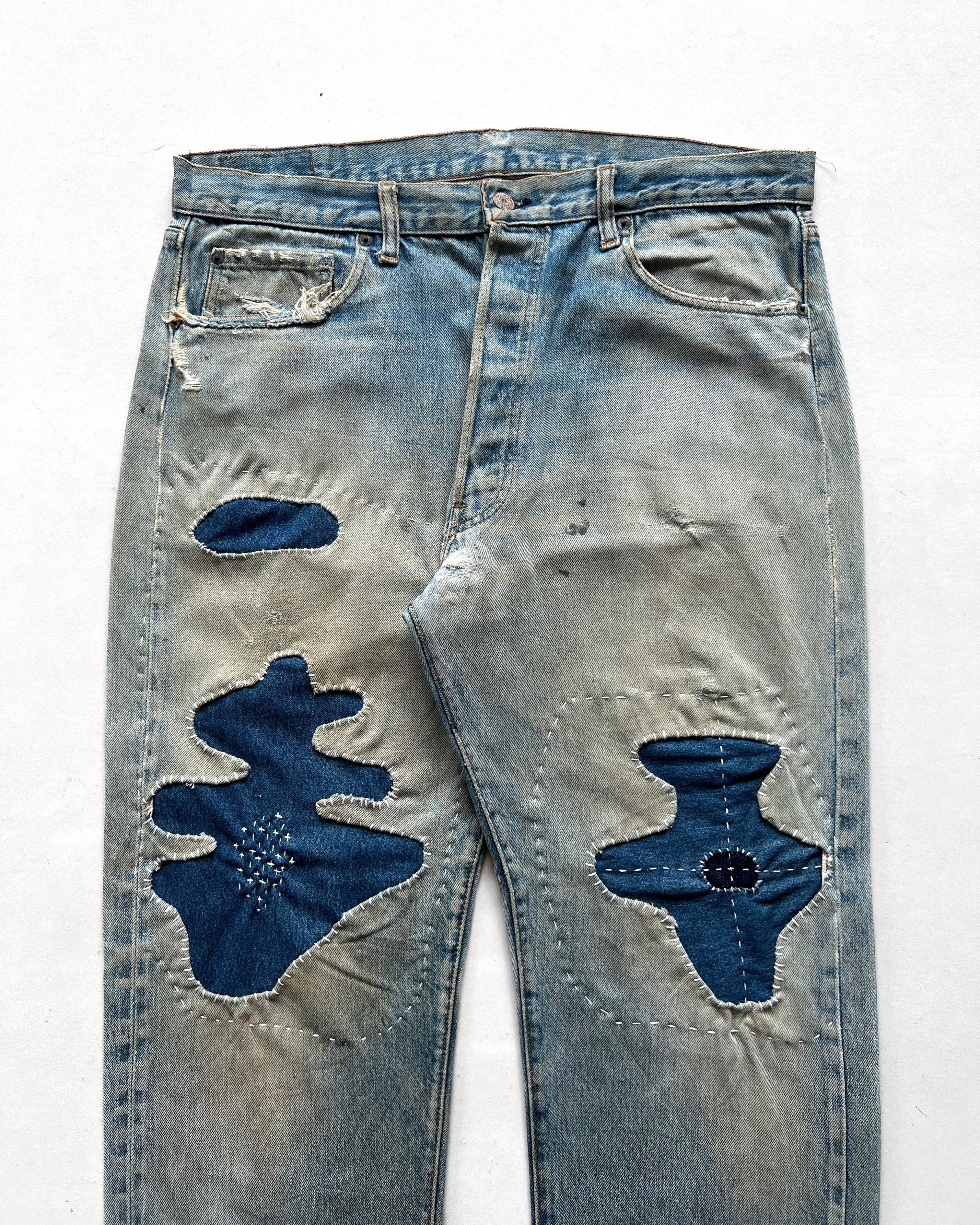 1970S LEVI'S REDLINE SELVEDGE REPAIRED JEANS (36)