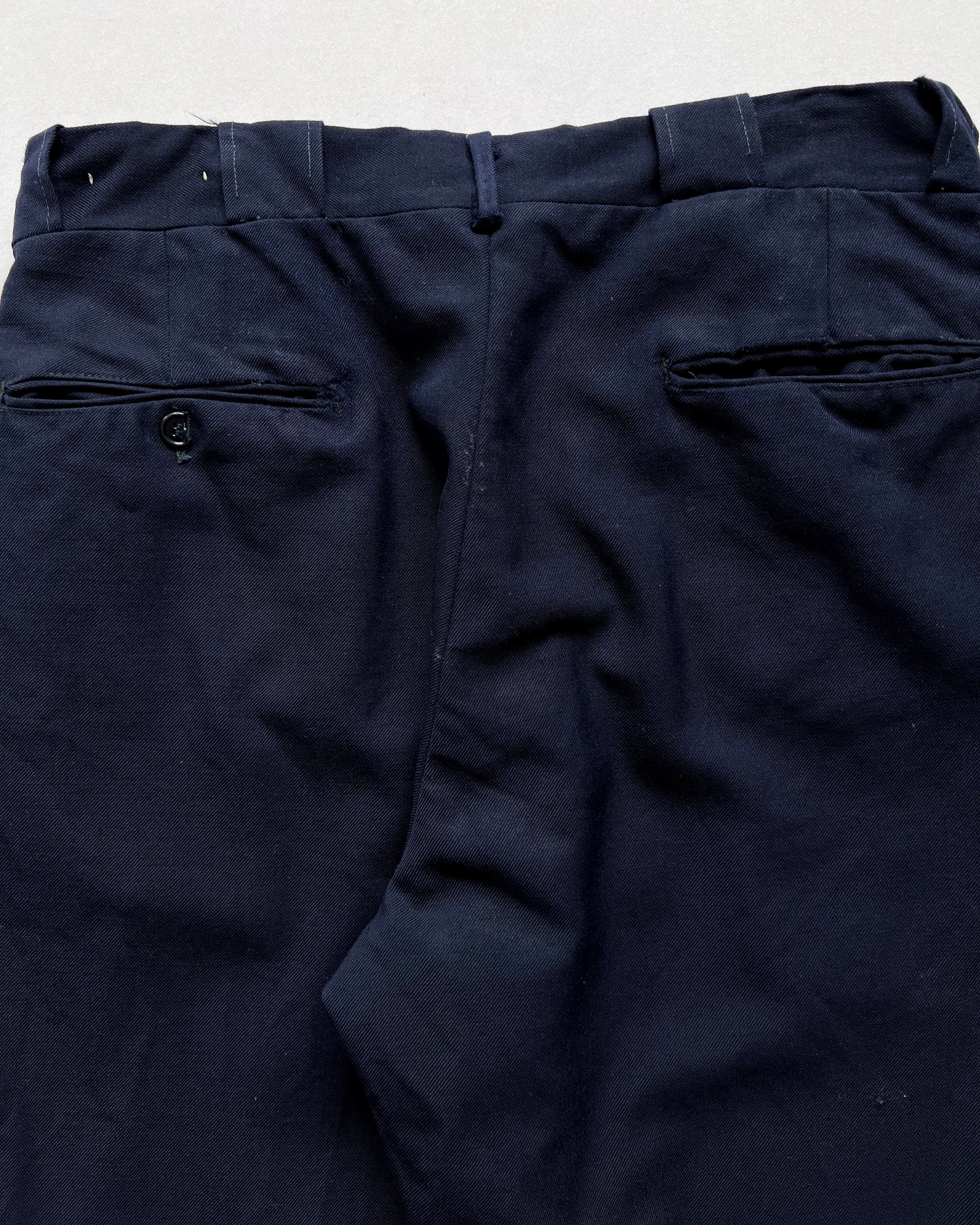 1970S DARK NAVY GABARDINE GENTLEMAN TROUSERS (32)