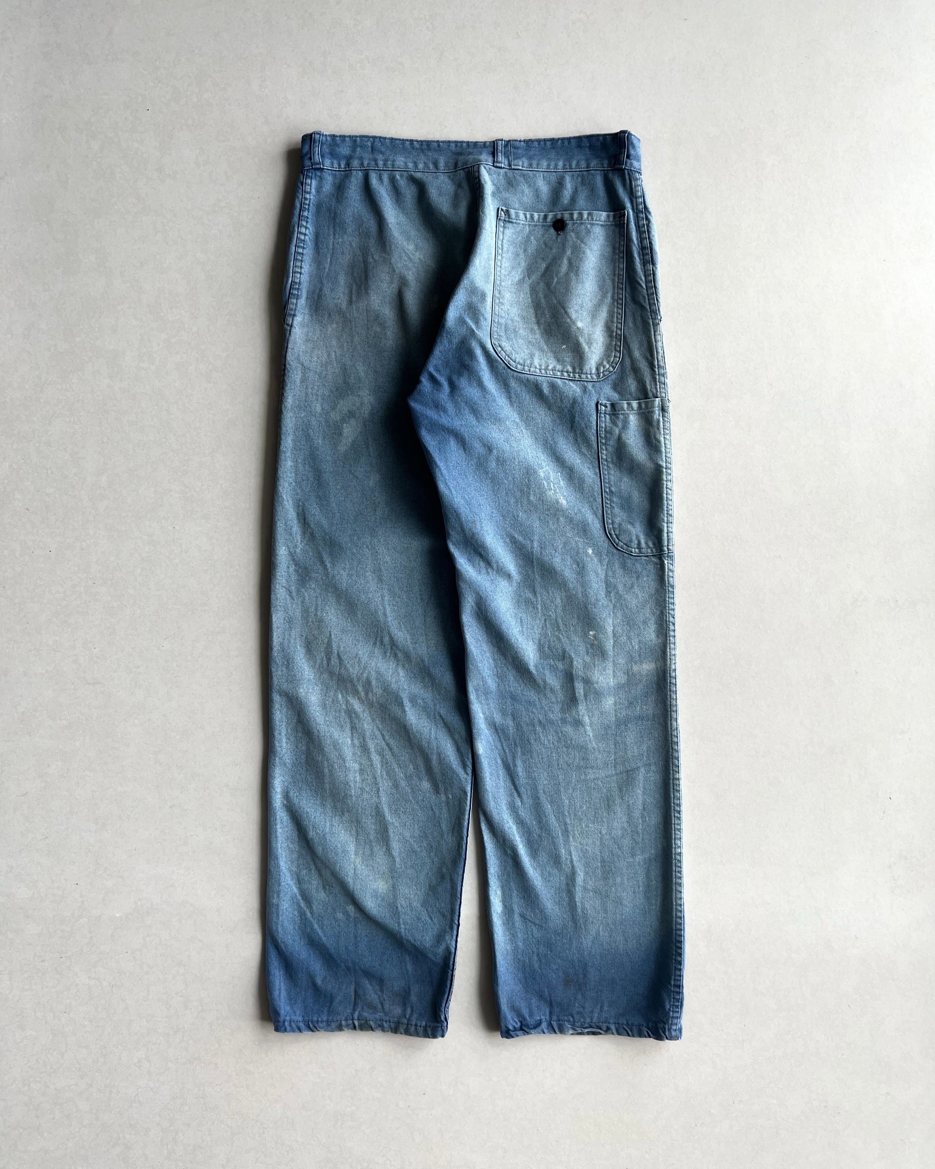 1970S SUN FADED FRENCH WORK CARPENTER PANTS (33X32)