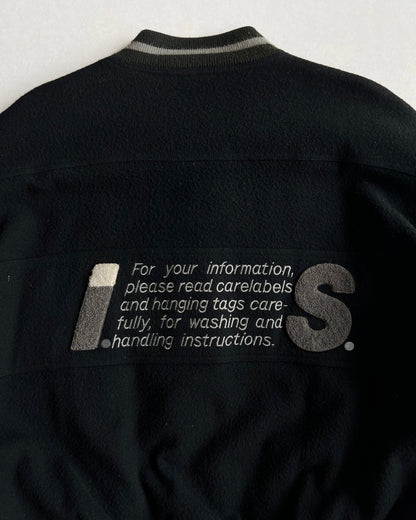 1980S ISSEY MIYAKE SPORT BLACK LEATHER SLEEVE VARSITY JACKET (M)