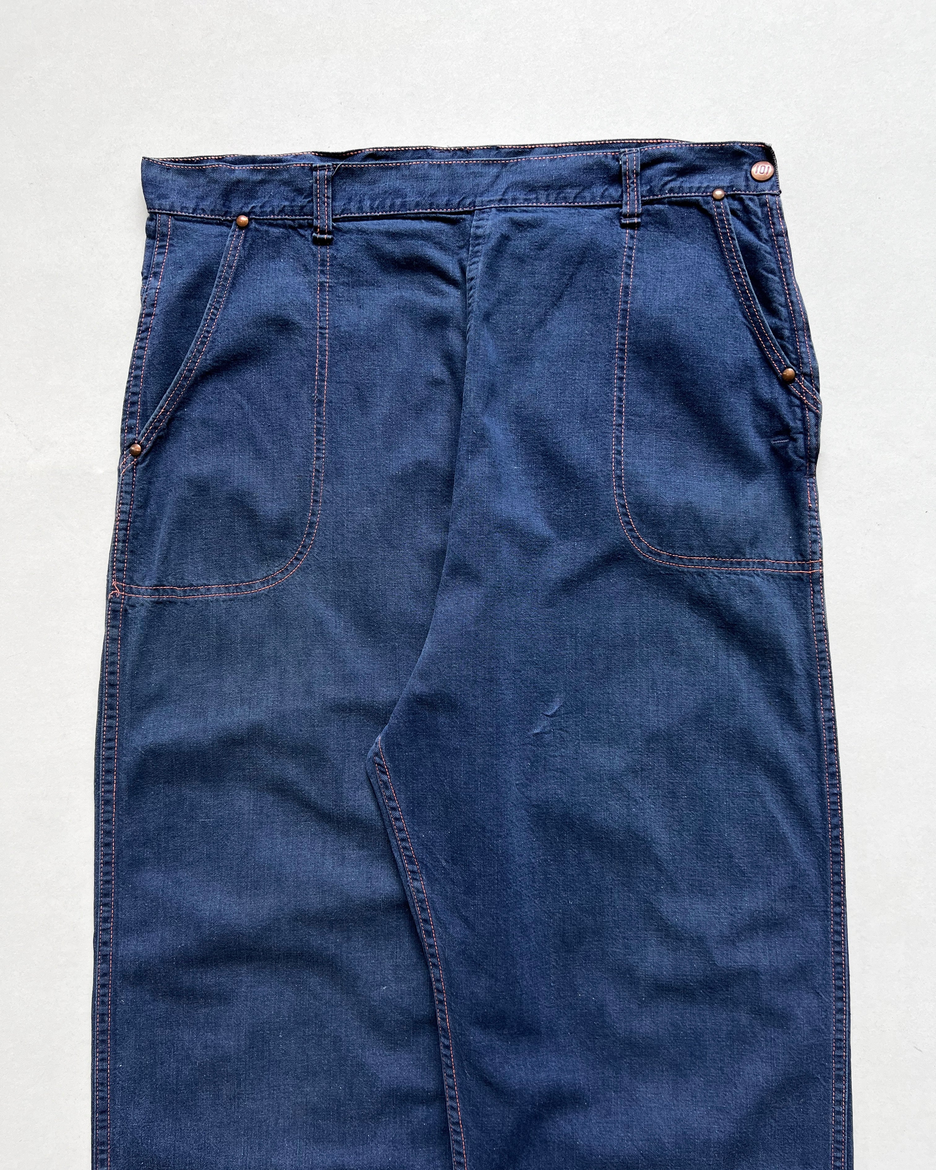 1940S MONTGOMERY WARD SIDE ZIP DENIM WORK TROUSERS (34)