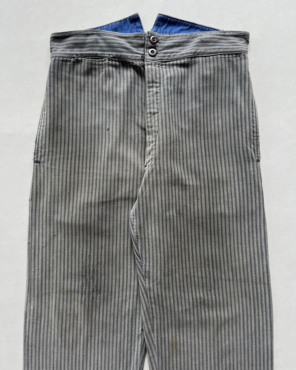 1930S FRENCH SALT & PEPPER STRIPES WORK PANTS (32-35)