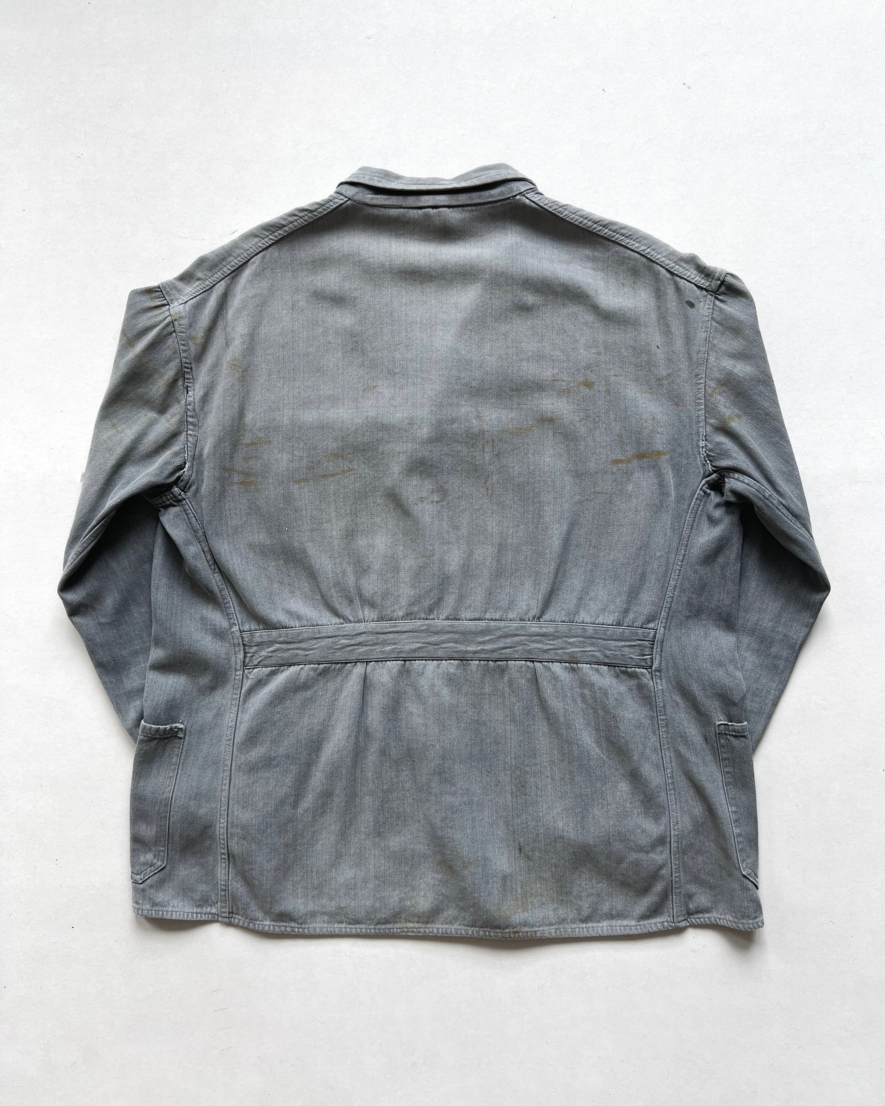 1940S FRENCH HBT V POCKET WORK JACKET (M)