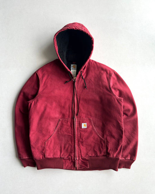 FADED RED CARHARTT HOODED WORK JACKET (M)