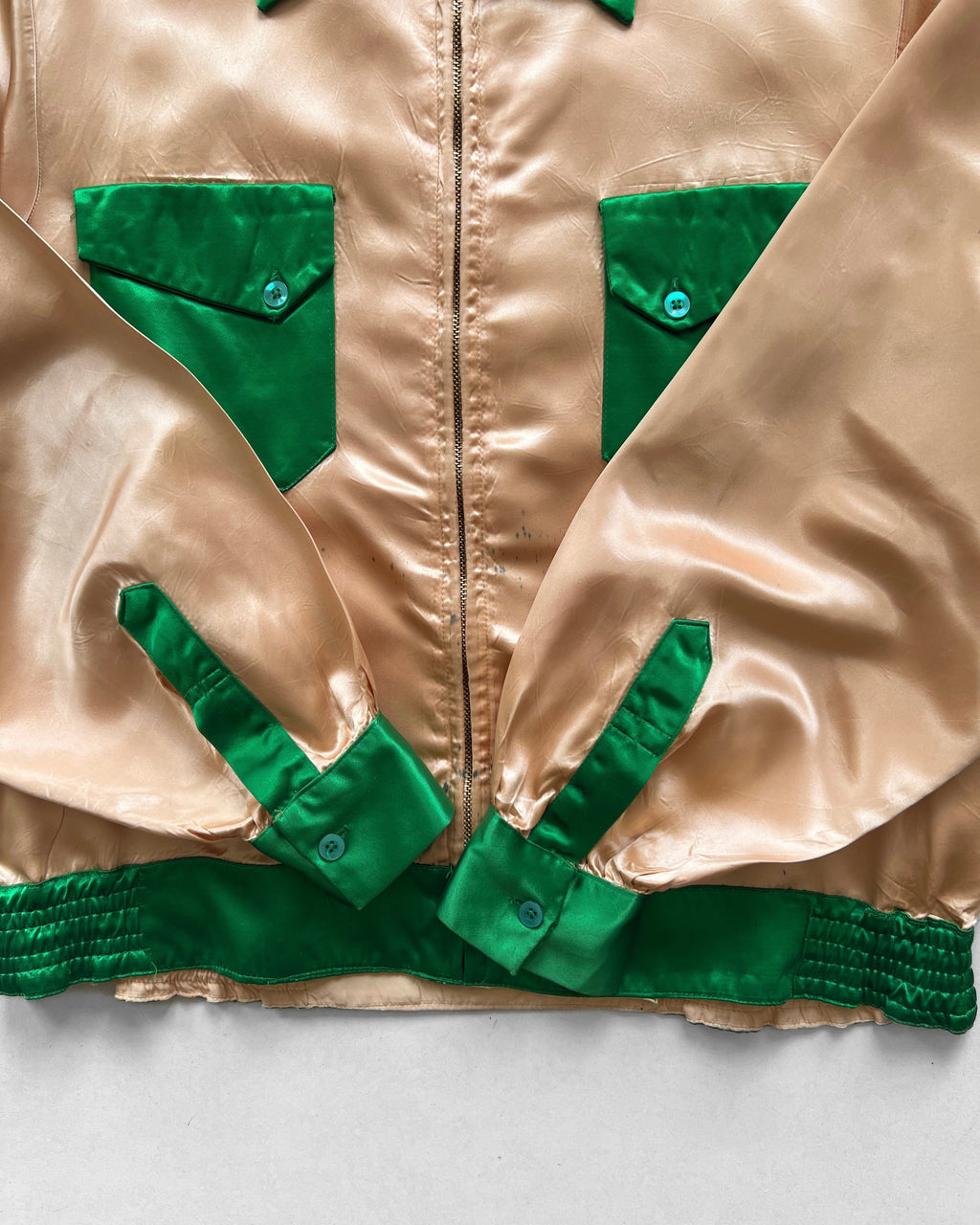 1940S TWO-TONE SATIN “COLUMBIA BASIN SHRINE CLUB' BOWLER'S JACKET (L)