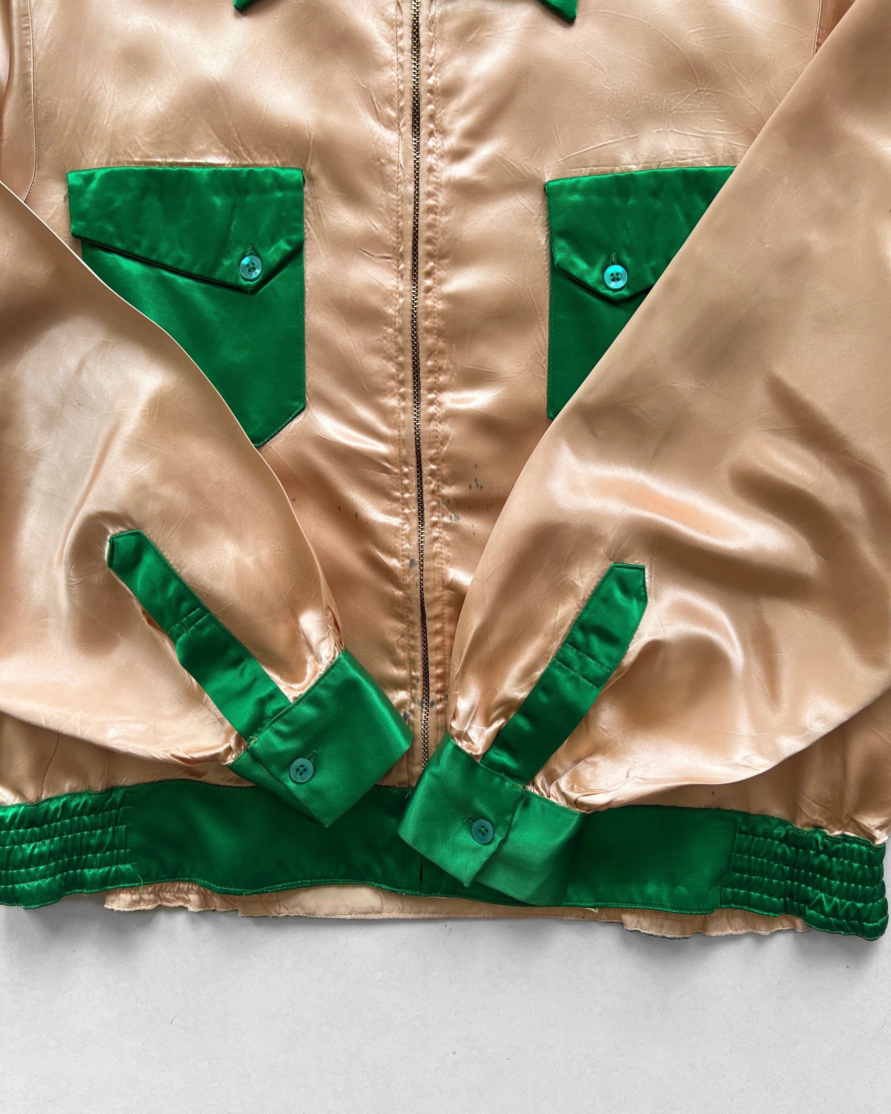1940S TWO-TONE SATIN “COLUMBIA BASIN SHRINE CLUB' BOWLER'S JACKET (L)