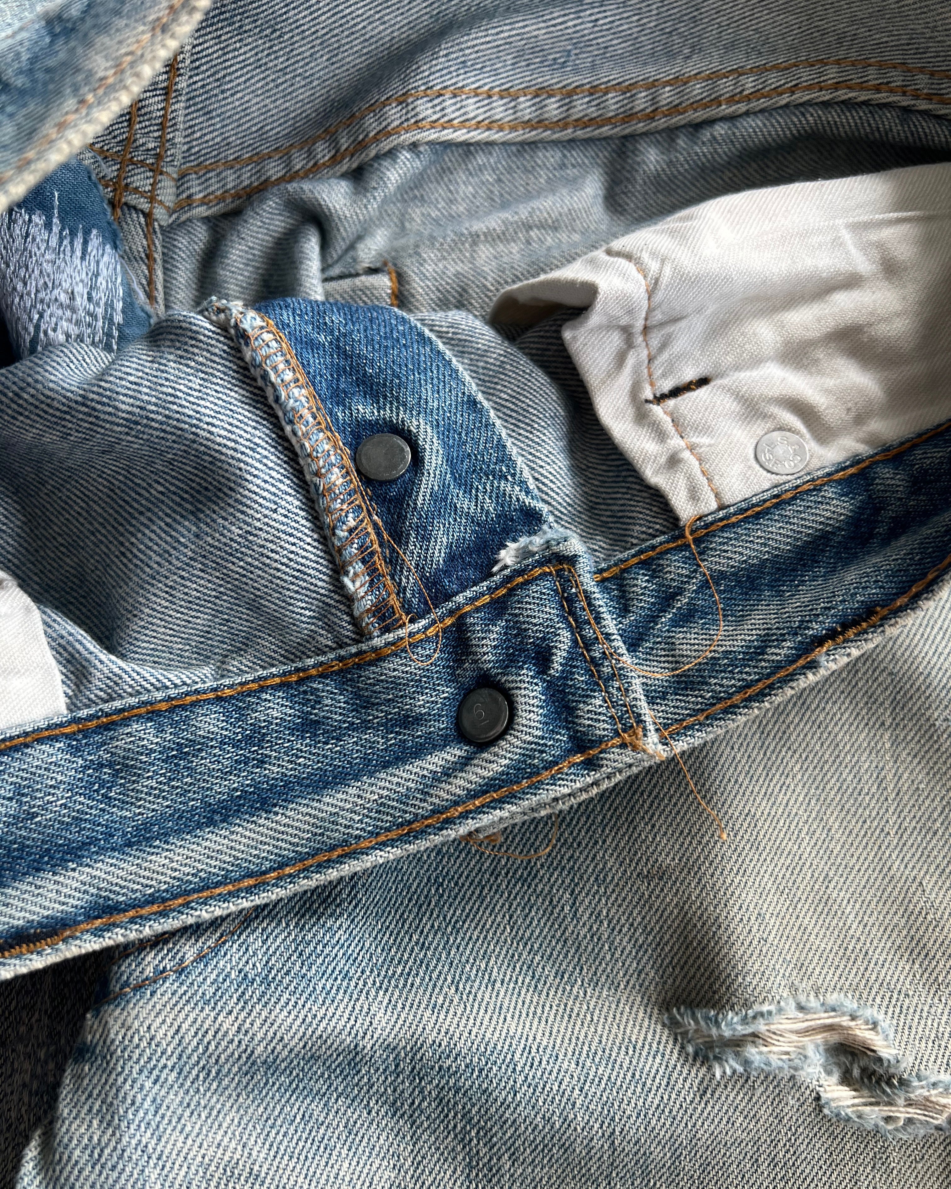 1970S FADED LEVI'S 501 REDLINE SELVEDGE DISTRESSED JEANS (34)
