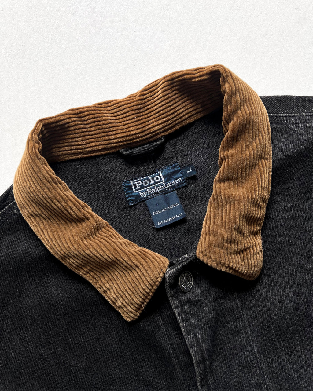 1990S BLACK POLO RALPH LAUREN DENIM JACKET (L)