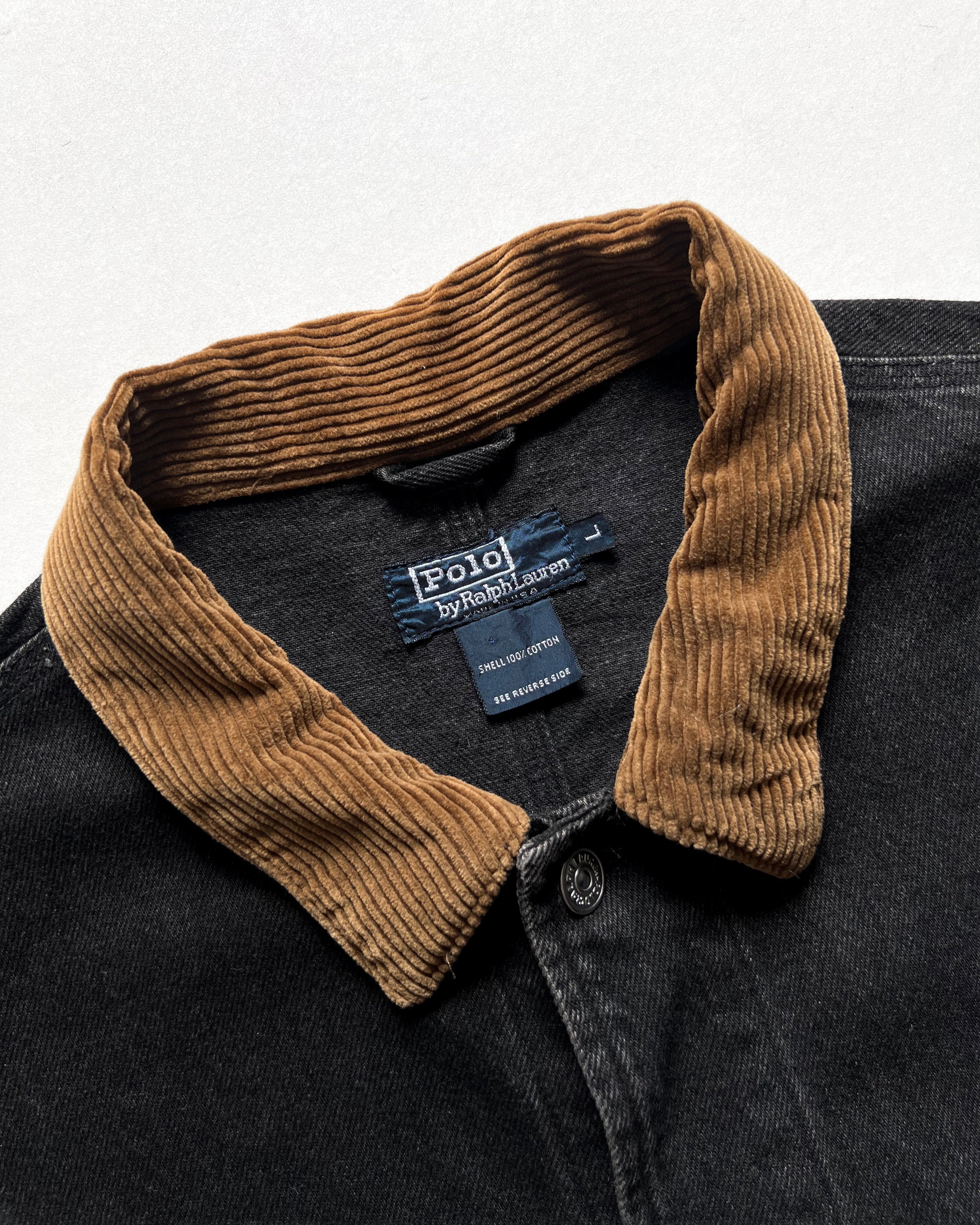1990S BLACK POLO RALPH LAUREN DENIM JACKET (L)