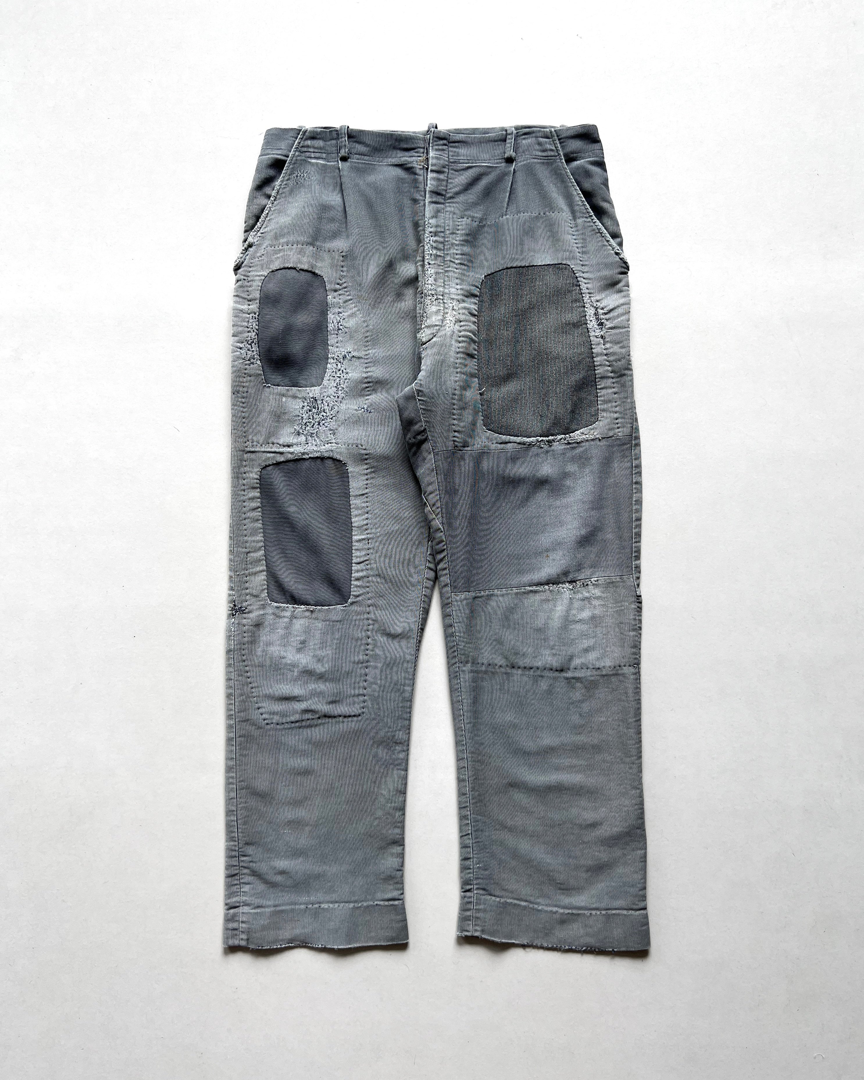 1950S FRENCH STRIPES REPAIRED WORK TROUSERS (34)