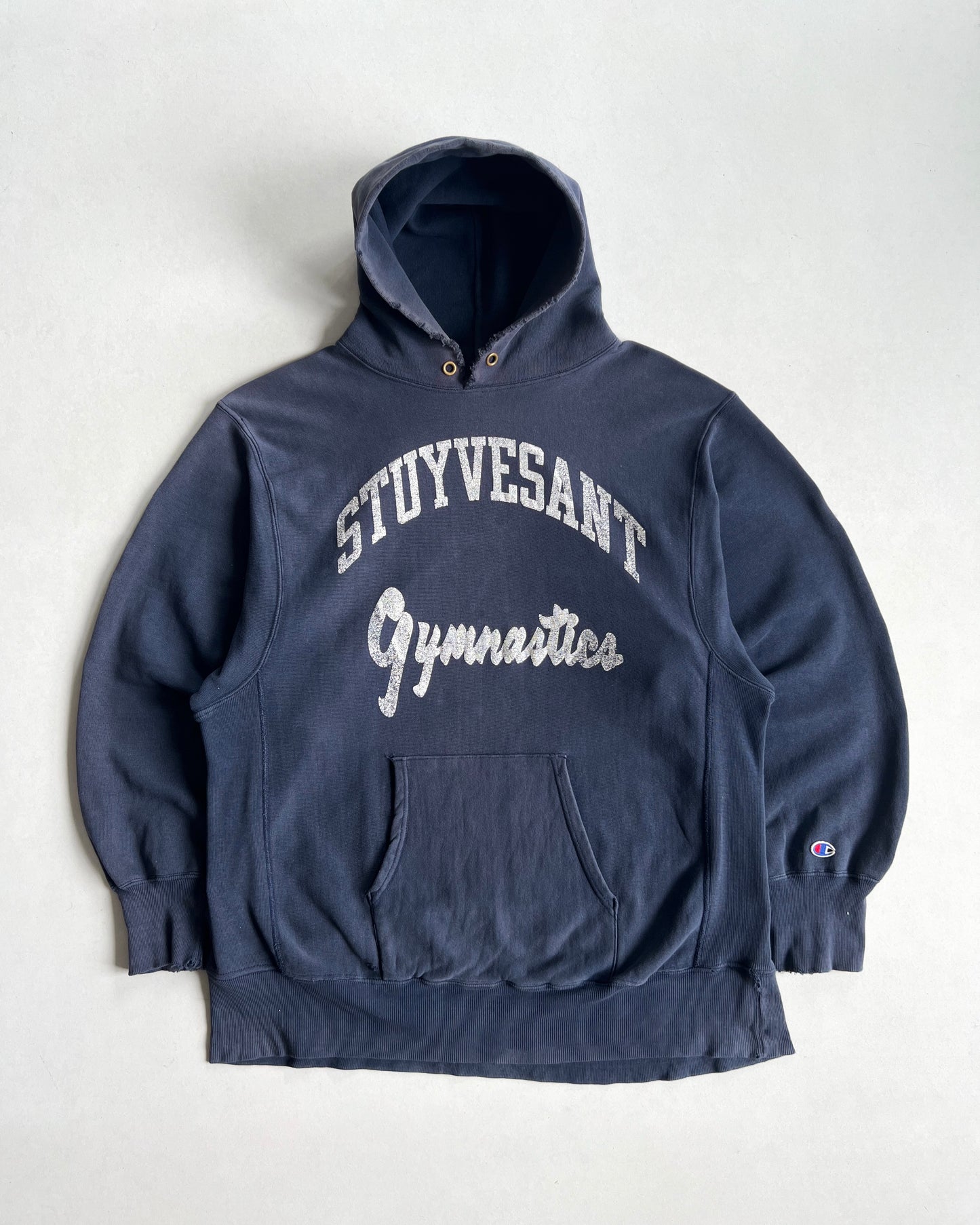 1980S CHAMPION 'STUYVESANT GYMNASTICS' REVERSE WEAVE HOODIE (XL)