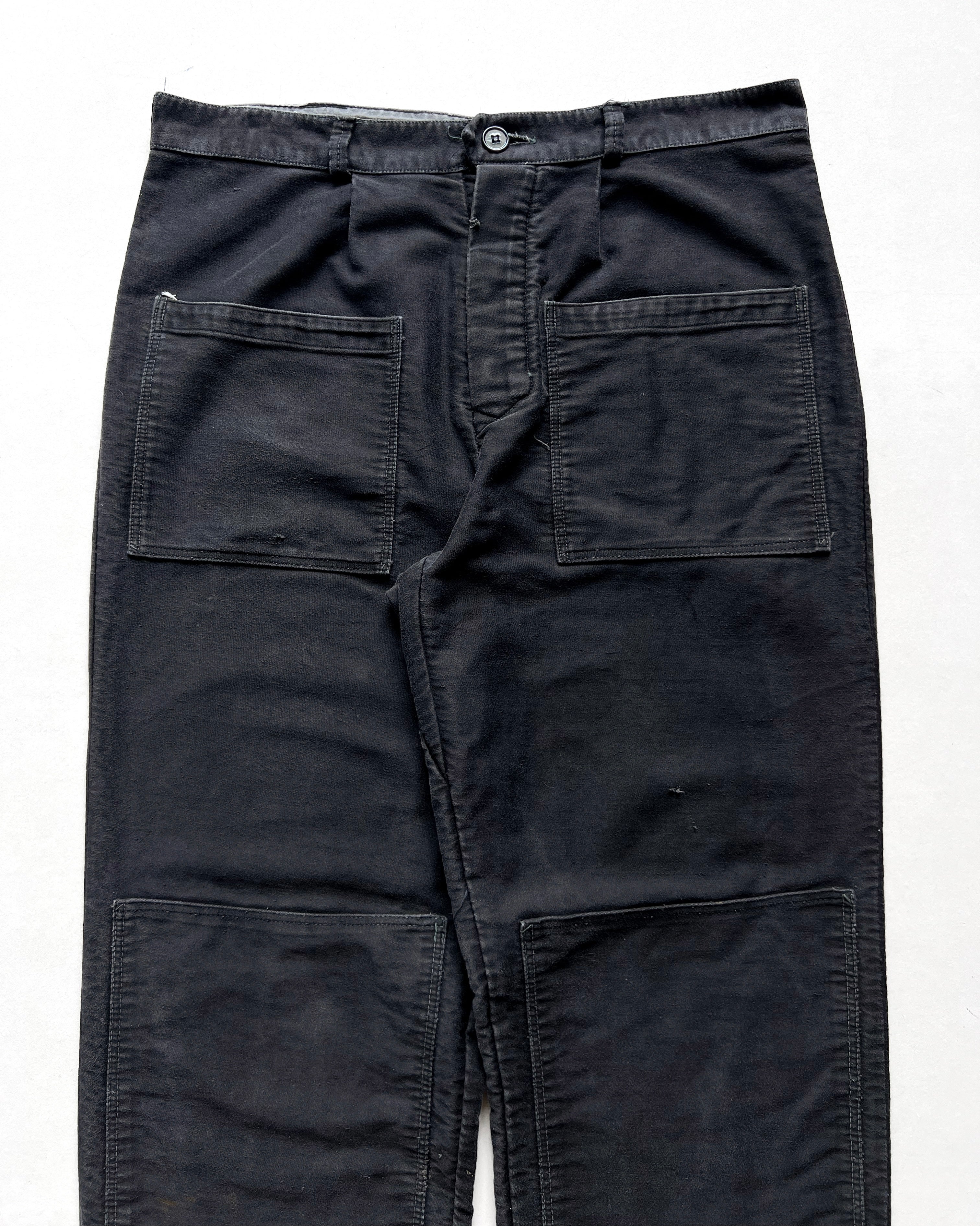 1960S BLACK EUROPE MOLESKIN DOUBLE KNEE PANTS (36)