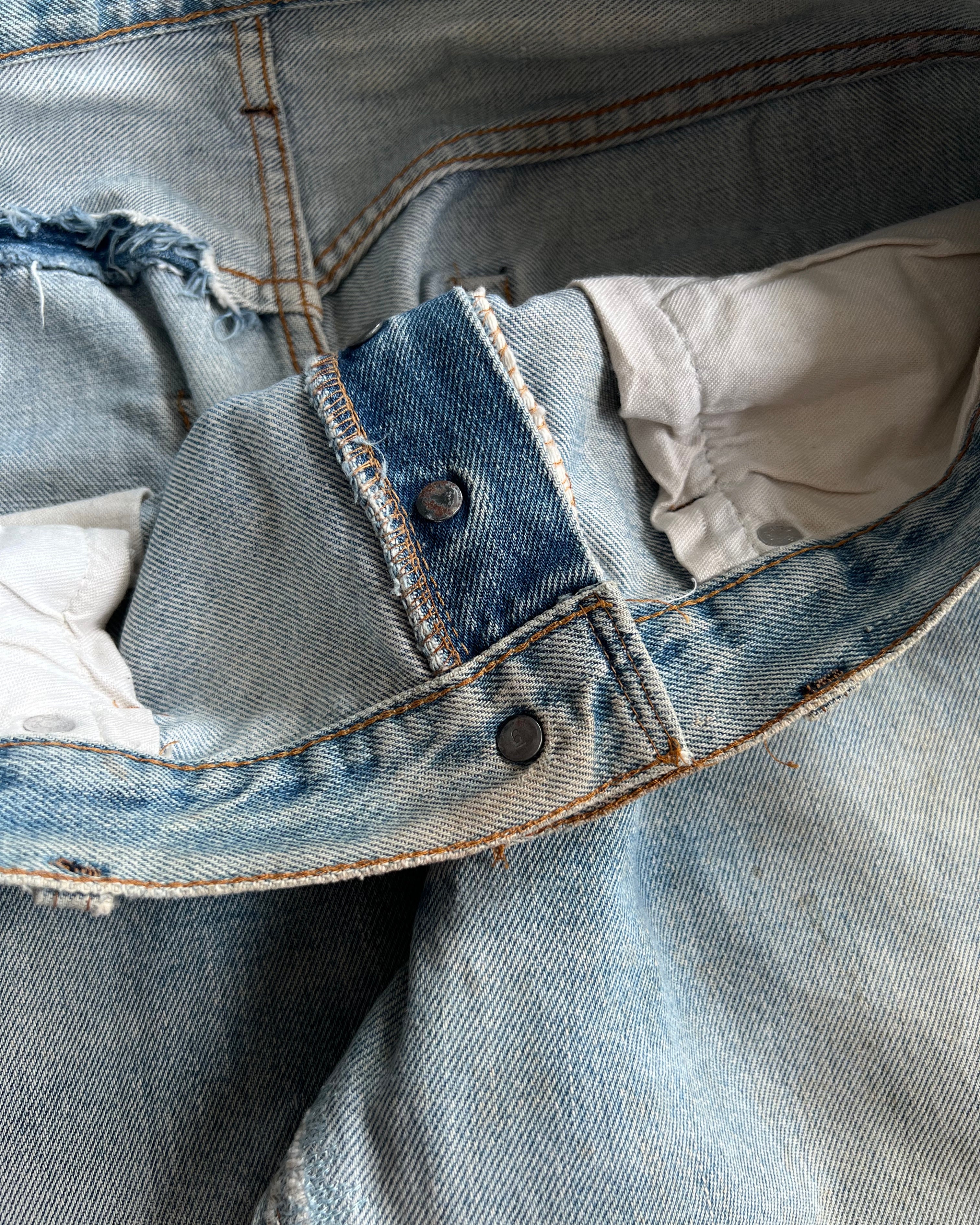 1970S FADED LEVI'S 501 REDLINE SELVEDGE REPAIRED JEANS (34)