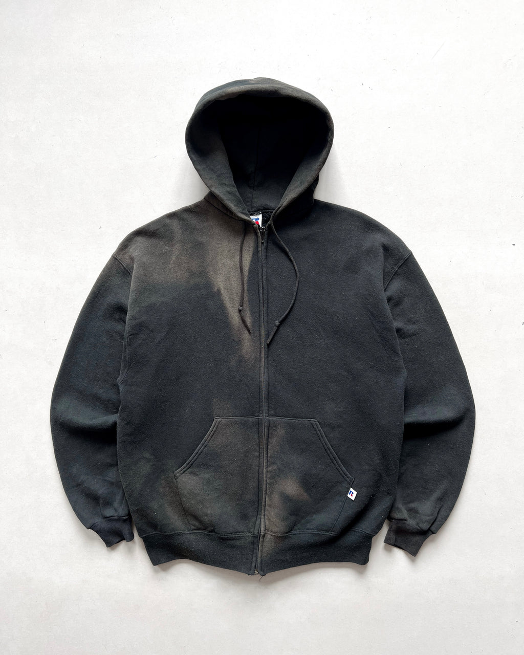 1990S FADED BLACK RUSSELL ZIP-UP HOODIE (L)