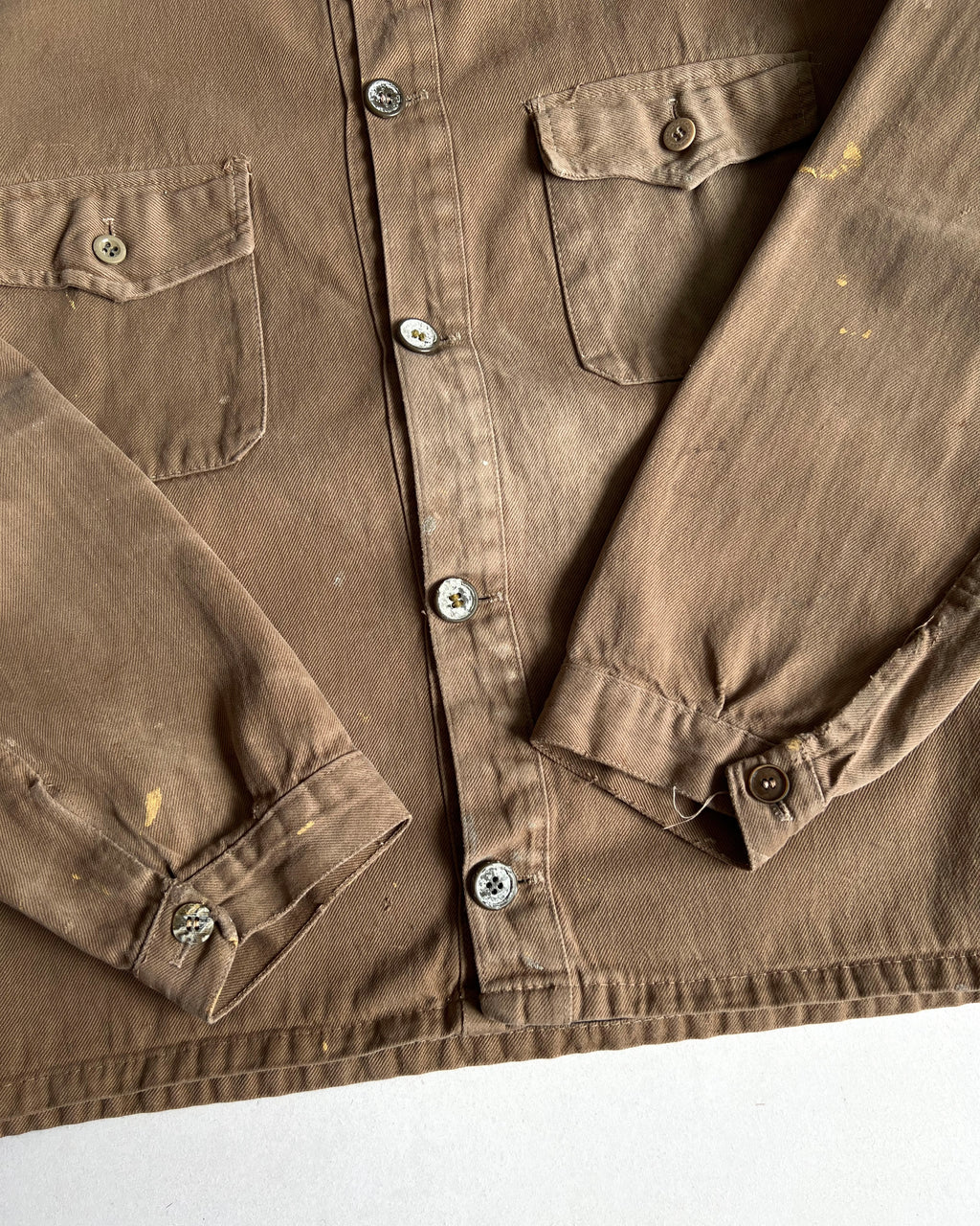 1960S FADED BROWN RAGLAN FRENCH WORK JACKET (L)