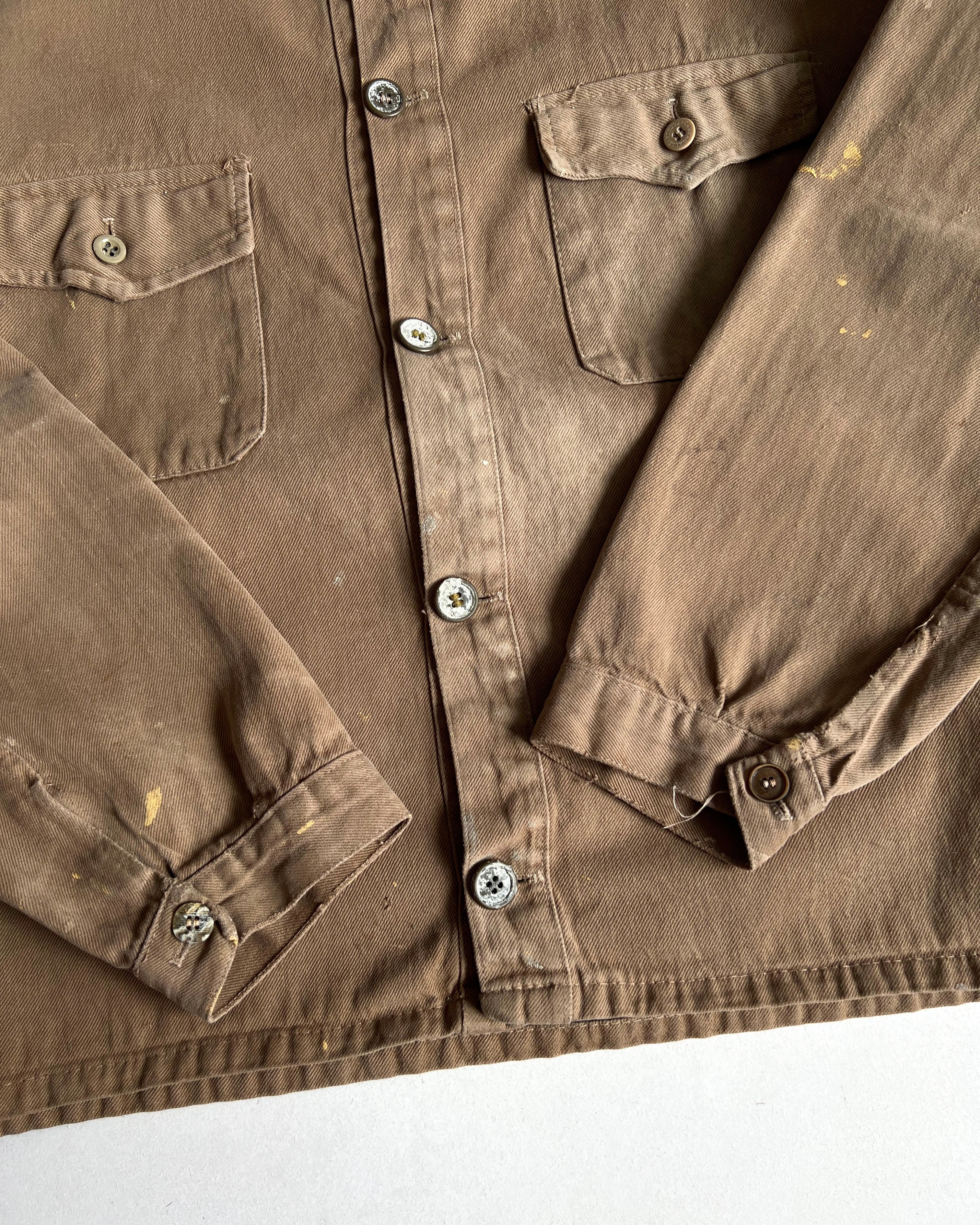 1960S FADED BROWN RAGLAN FRENCH WORK JACKET (L)