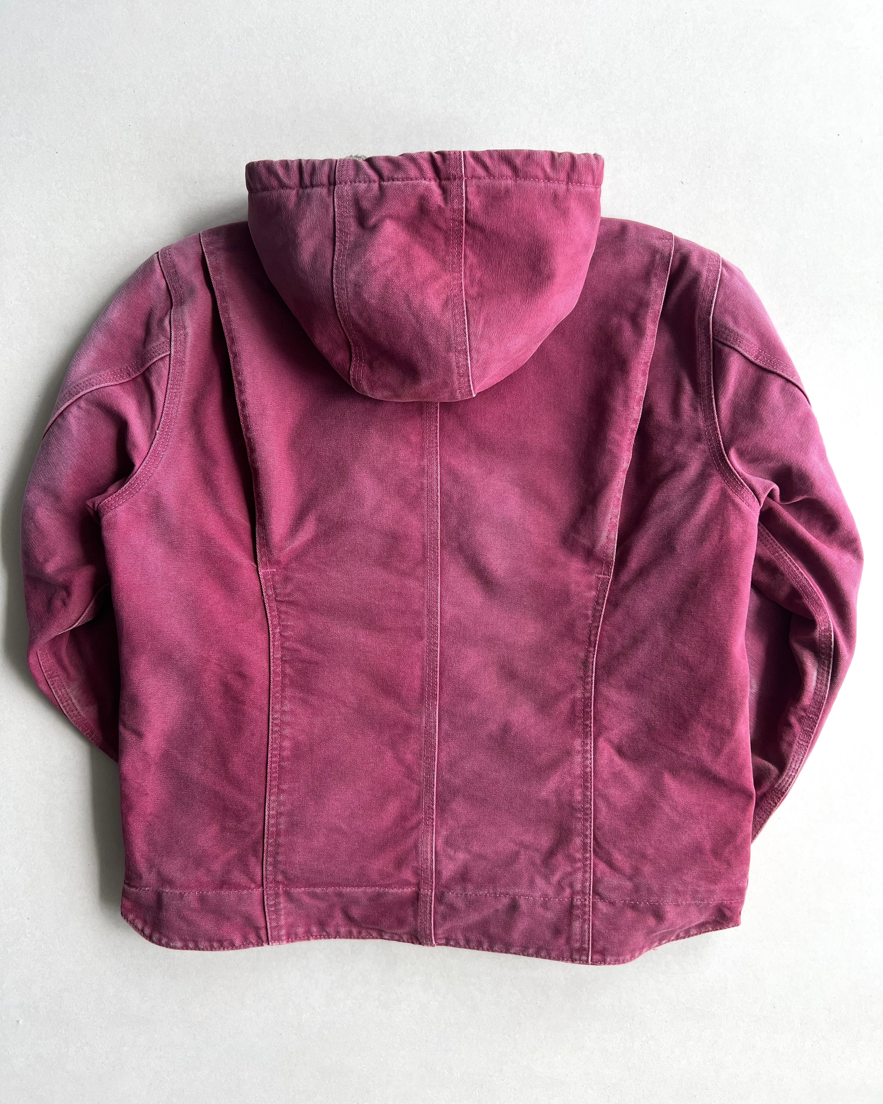 1990S SUN FADED PINK CARHARTT DETROIT HOODED WORK JACKET (M)