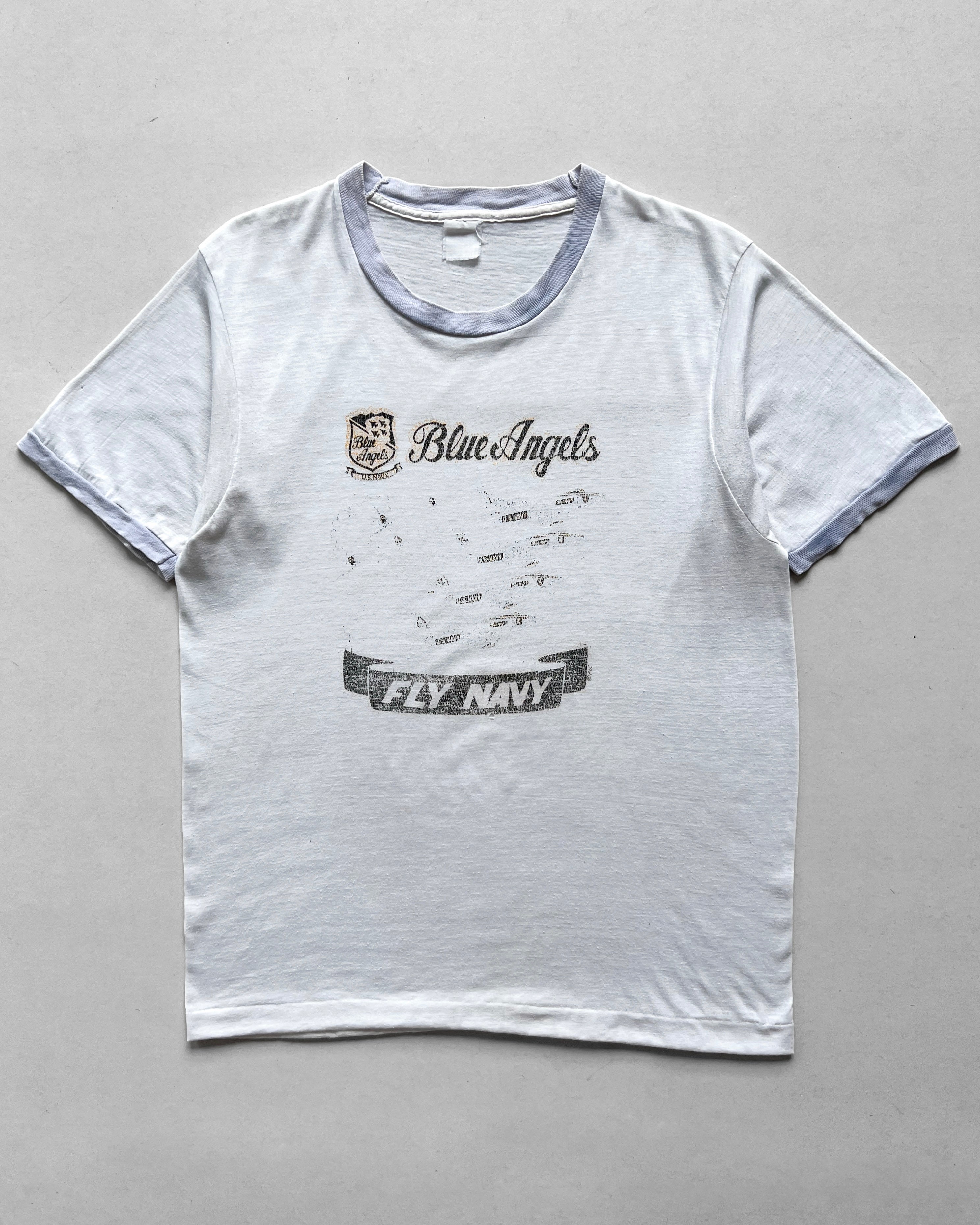 1980S 'BLUE ANGEL US NAVY' RINGER TEE (M)