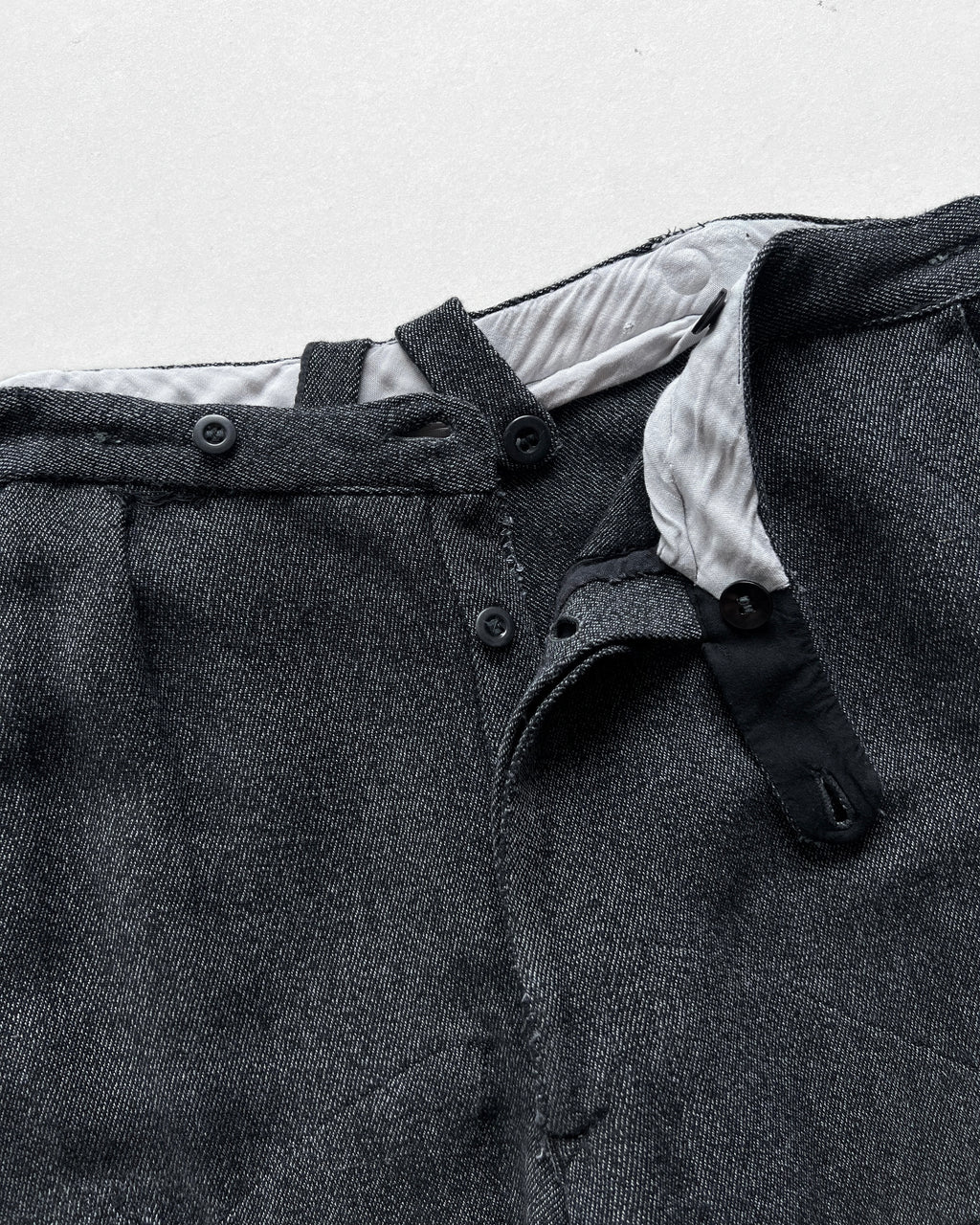 1950S FRENCH SALT & PEPPER REPAIRED WORK TROUSERS (33-35)