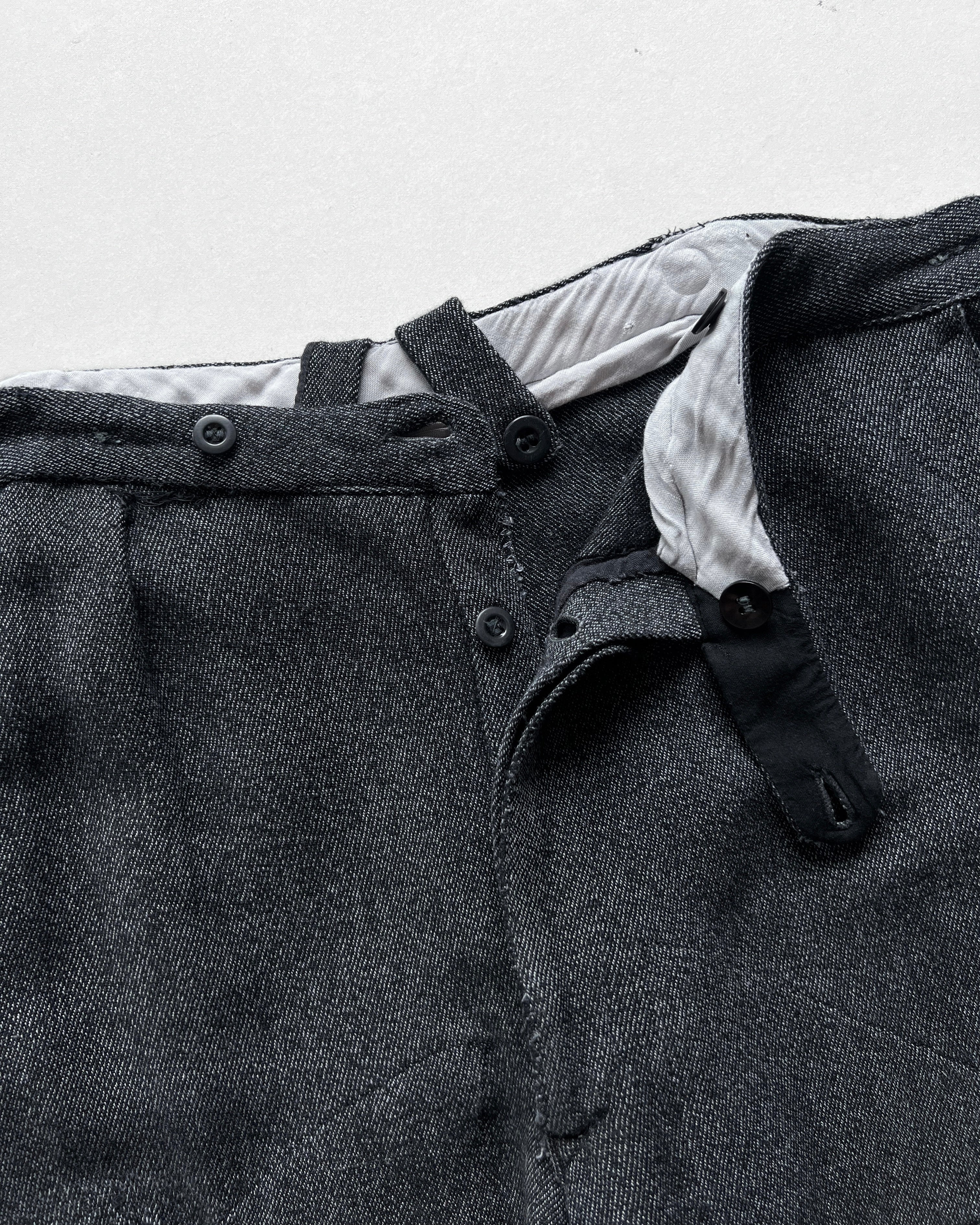 1950S FRENCH SALT & PEPPER REPAIRED WORK TROUSERS (33-35)