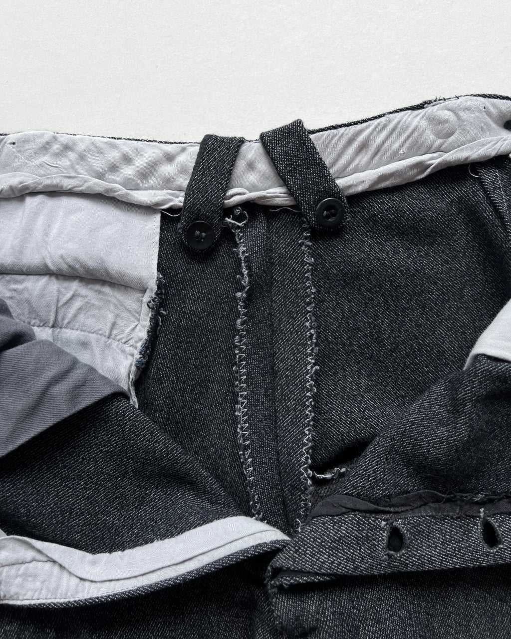 1950S FRENCH SALT & PEPPER REPAIRED WORK TROUSERS (33-35)