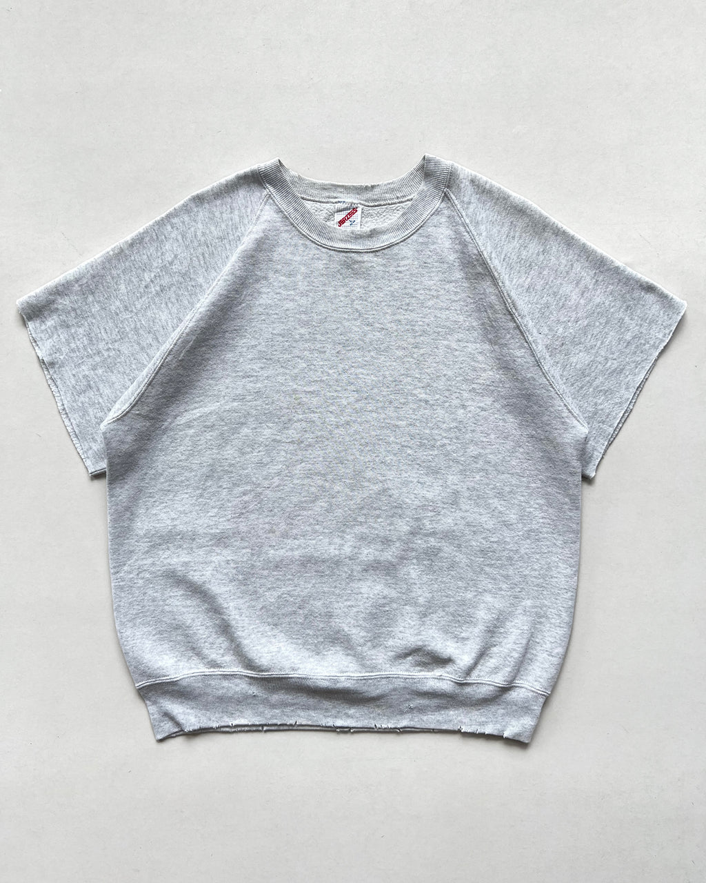 1990S GREY JERZEES RAGLAN CUT-OFF SWEATSHIRT (L)