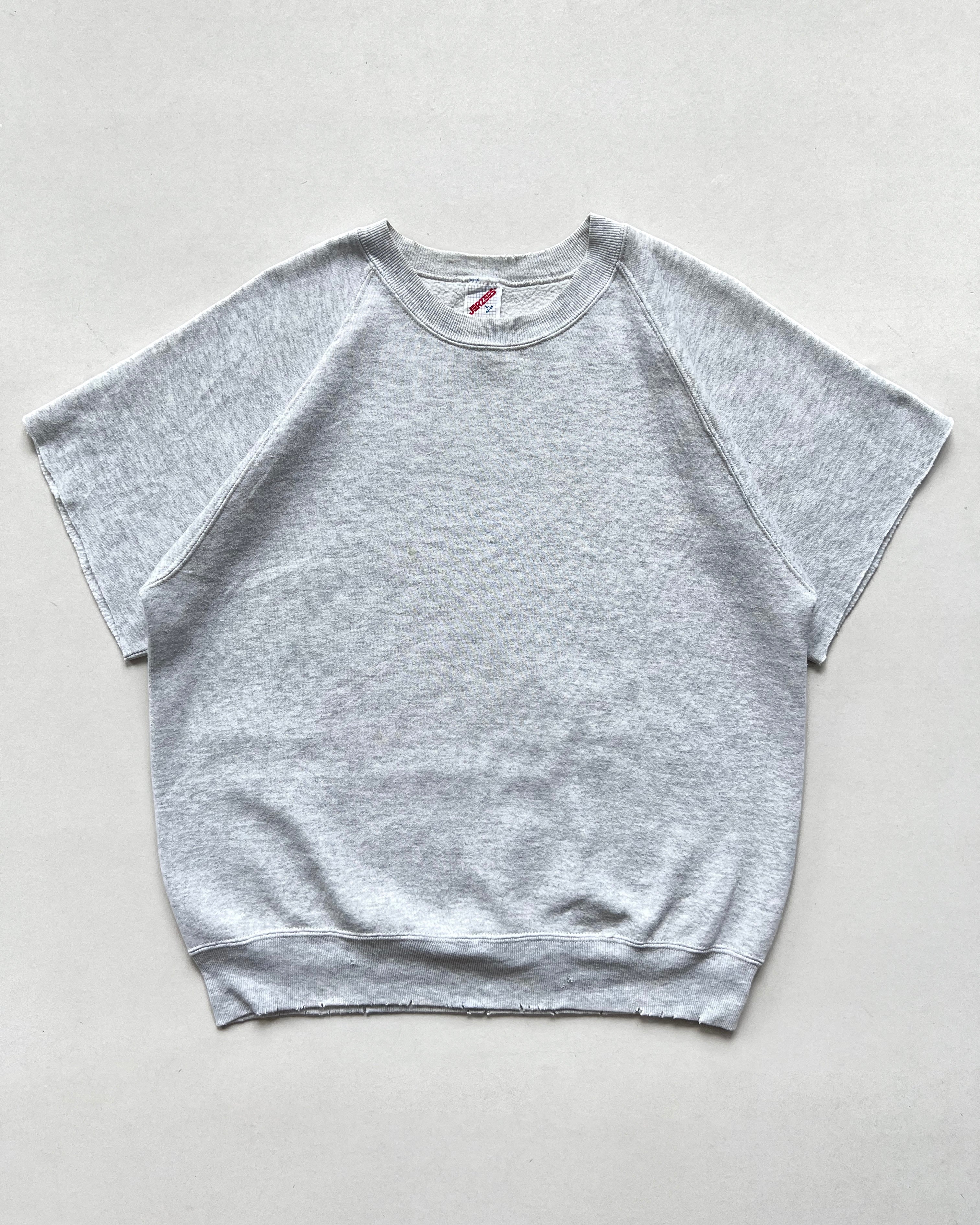 1990S GREY JERZEES RAGLAN CUT-OFF SWEATSHIRT (L)