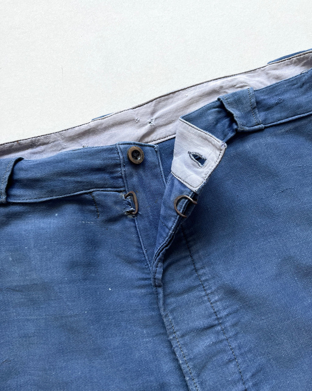 1930S MOLESKIN FRENCH REPAIRED WORK TROUSERS (34-36)
