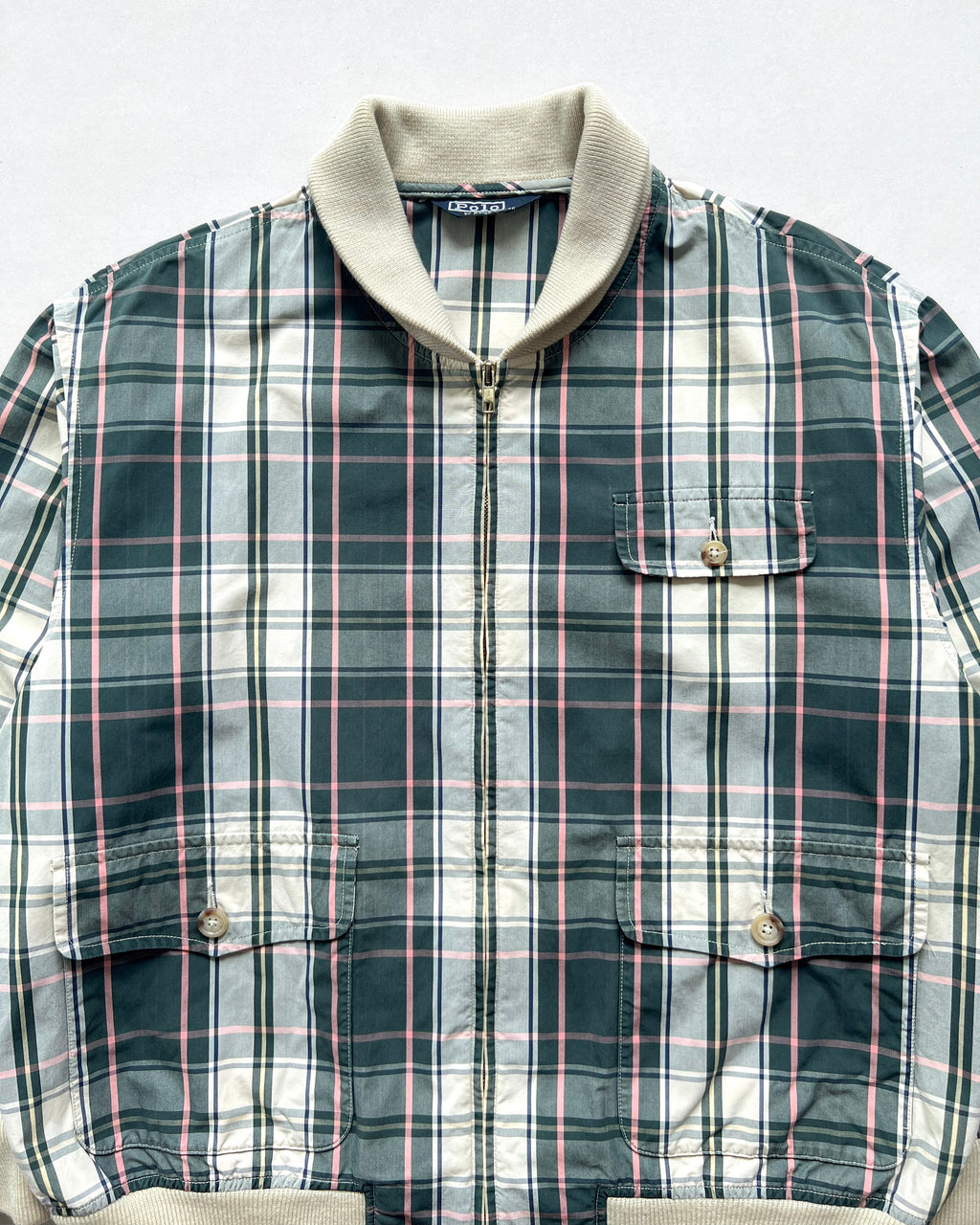1990S POLO RALPH LAUREN PLAID BOMBER JACKET (L)