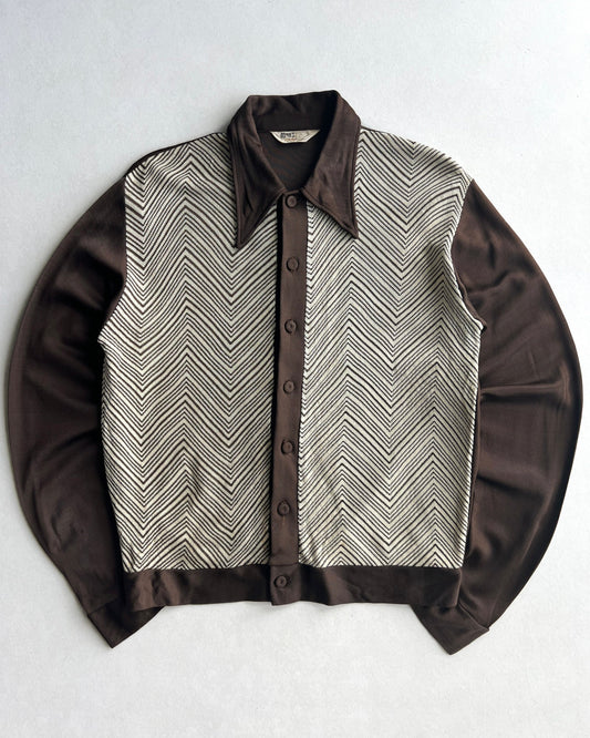 1970S TWO-TONE HERRINGBONE BUTTON-UP SHIRT (L)