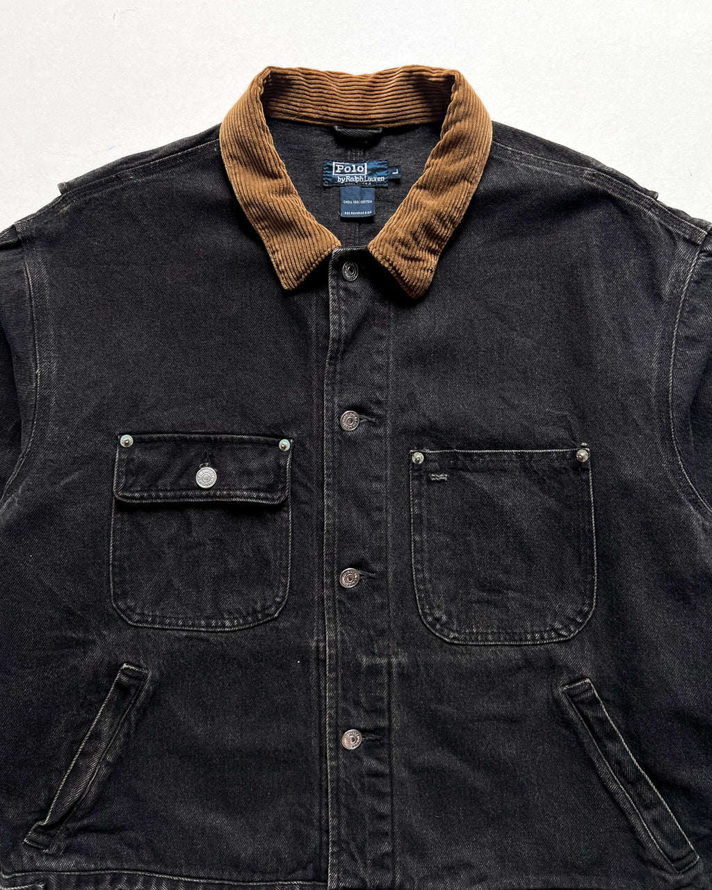 1990S BLACK POLO RALPH LAUREN DENIM JACKET (L)
