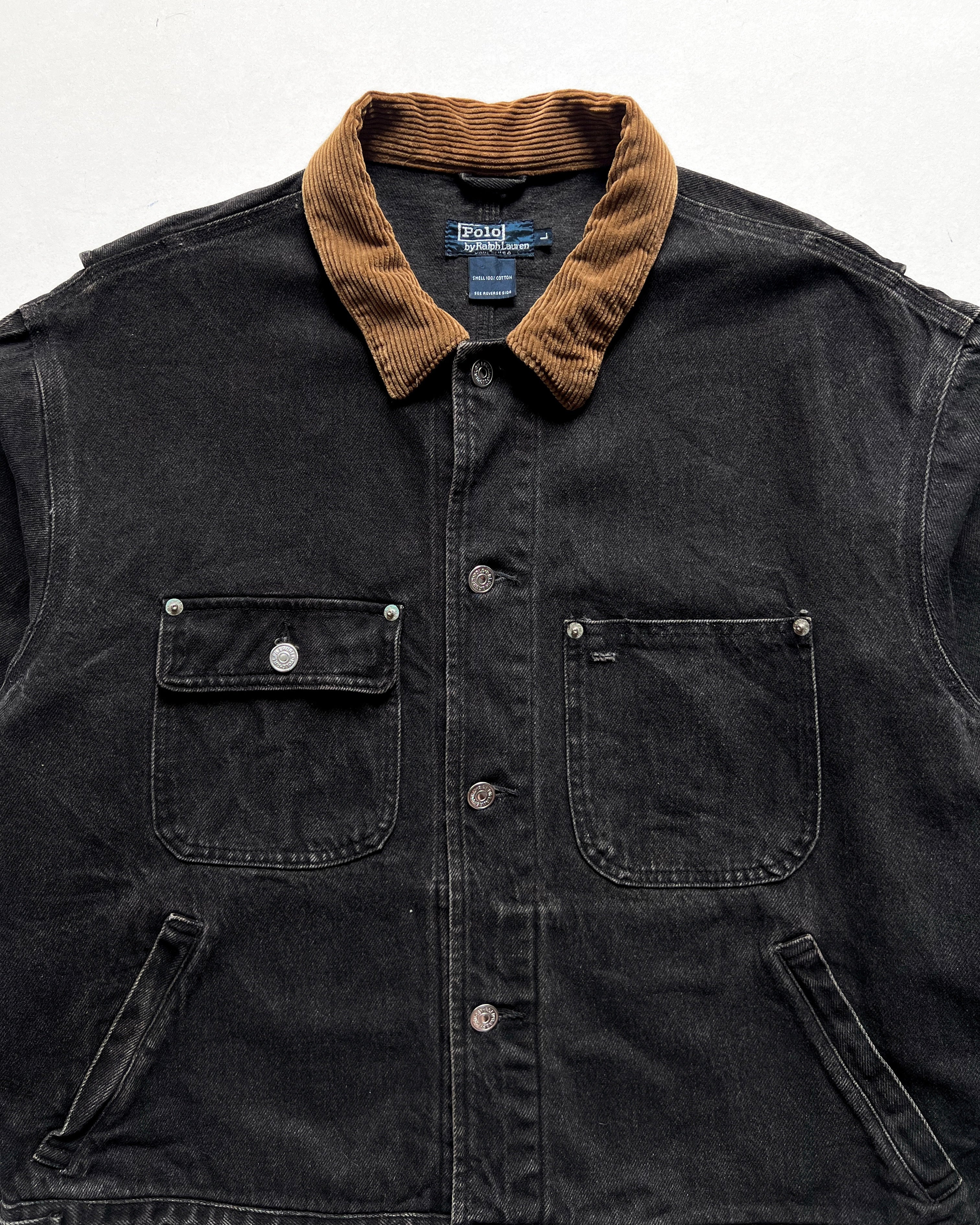 1990S BLACK POLO RALPH LAUREN DENIM JACKET (L)