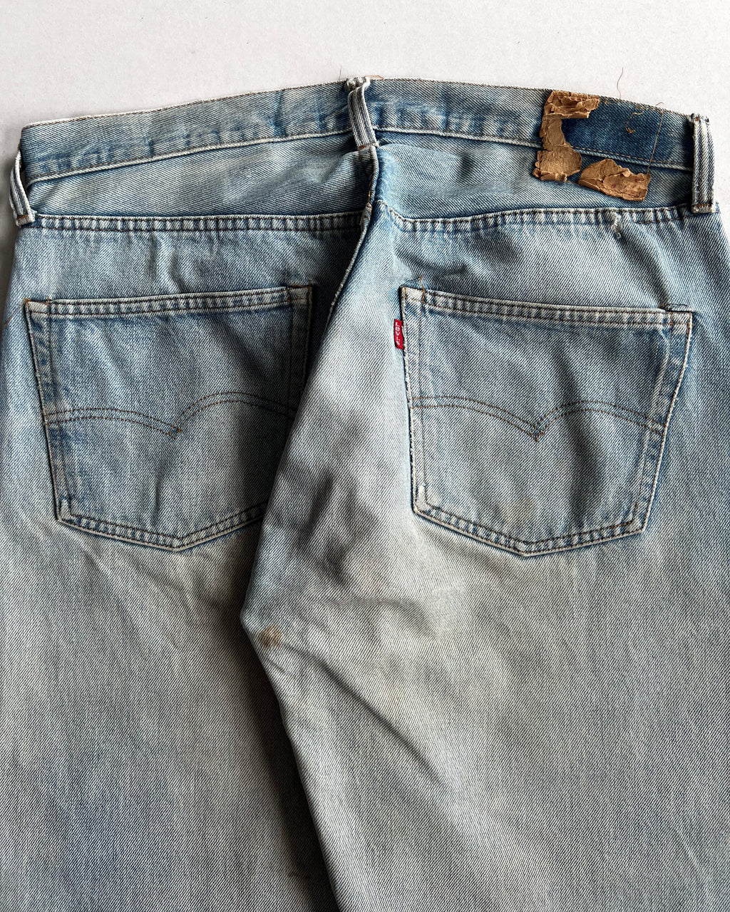 1970S FADED LEVI'S 501 REDLINE SELVEDGE REPAIRED JEANS (34)