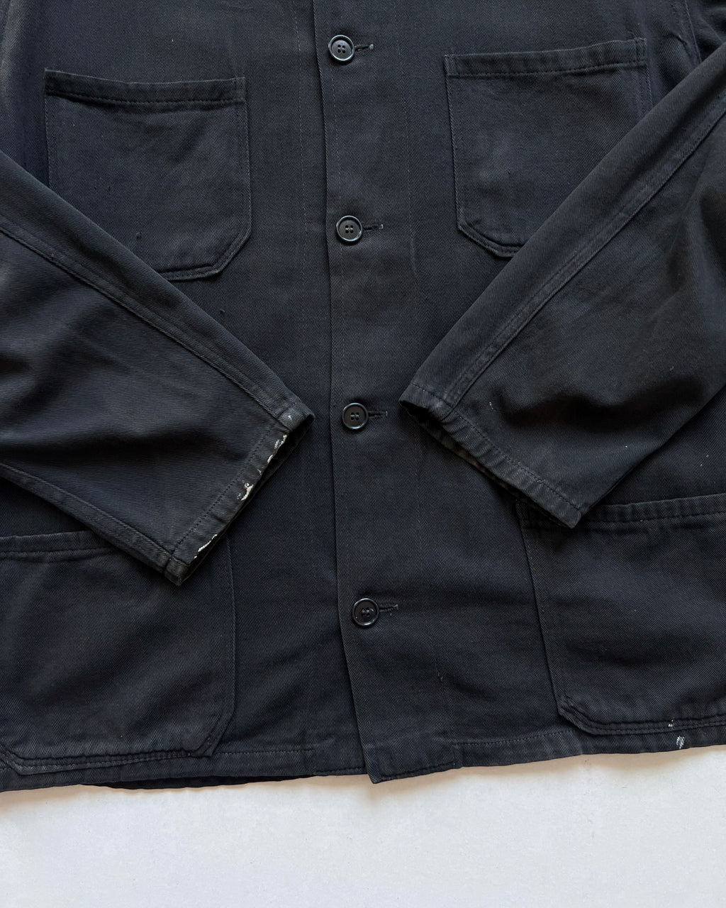 1970S FADED BLACK FRENCH WORK JACKET (L)