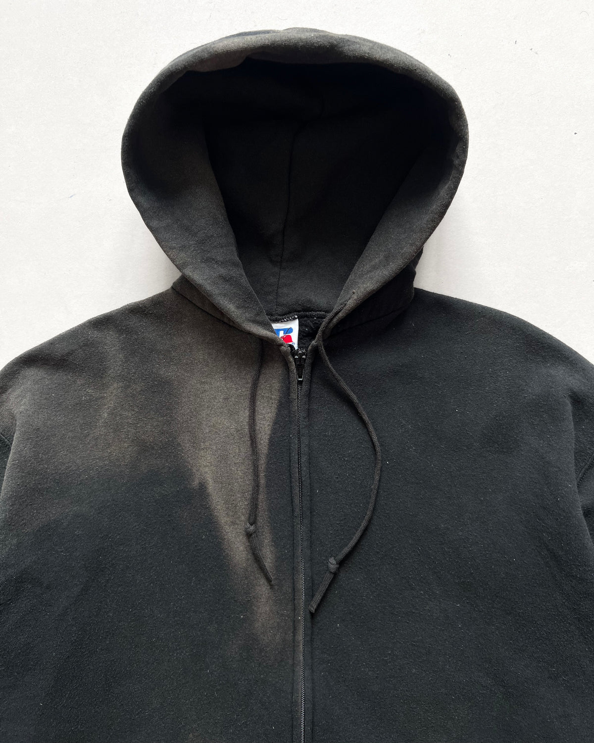 1990S FADED BLACK RUSSELL ZIP-UP HOODIE (L)