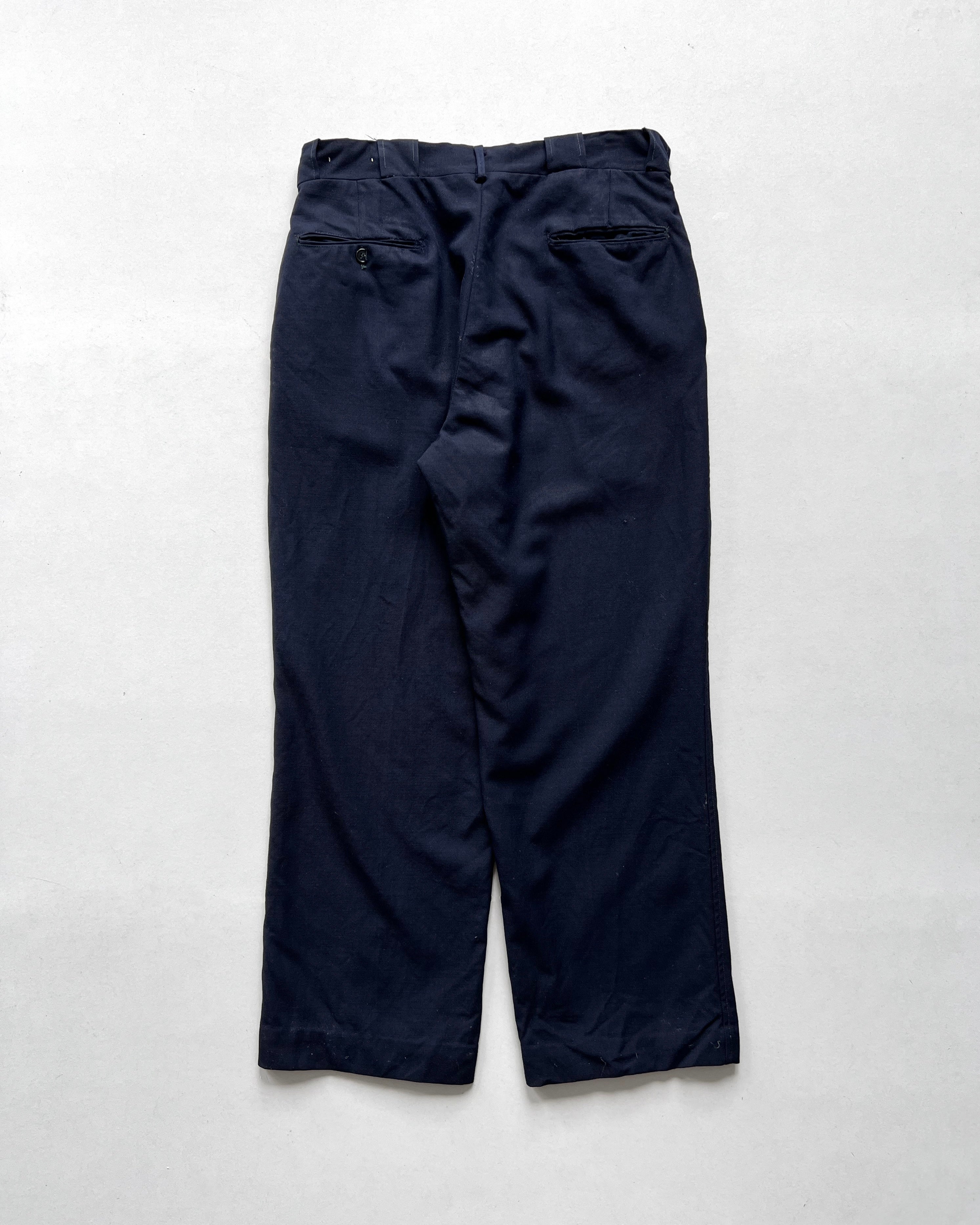 1970S DARK NAVY GABARDINE GENTLEMAN TROUSERS (32)