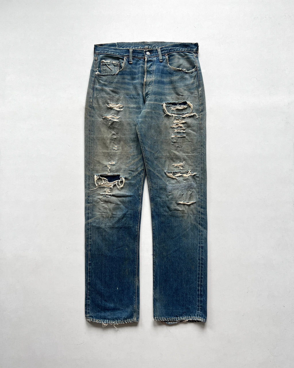 1960S LEVI'S 501 BIG E SELVEDGE REPAIRED JEANS (35)