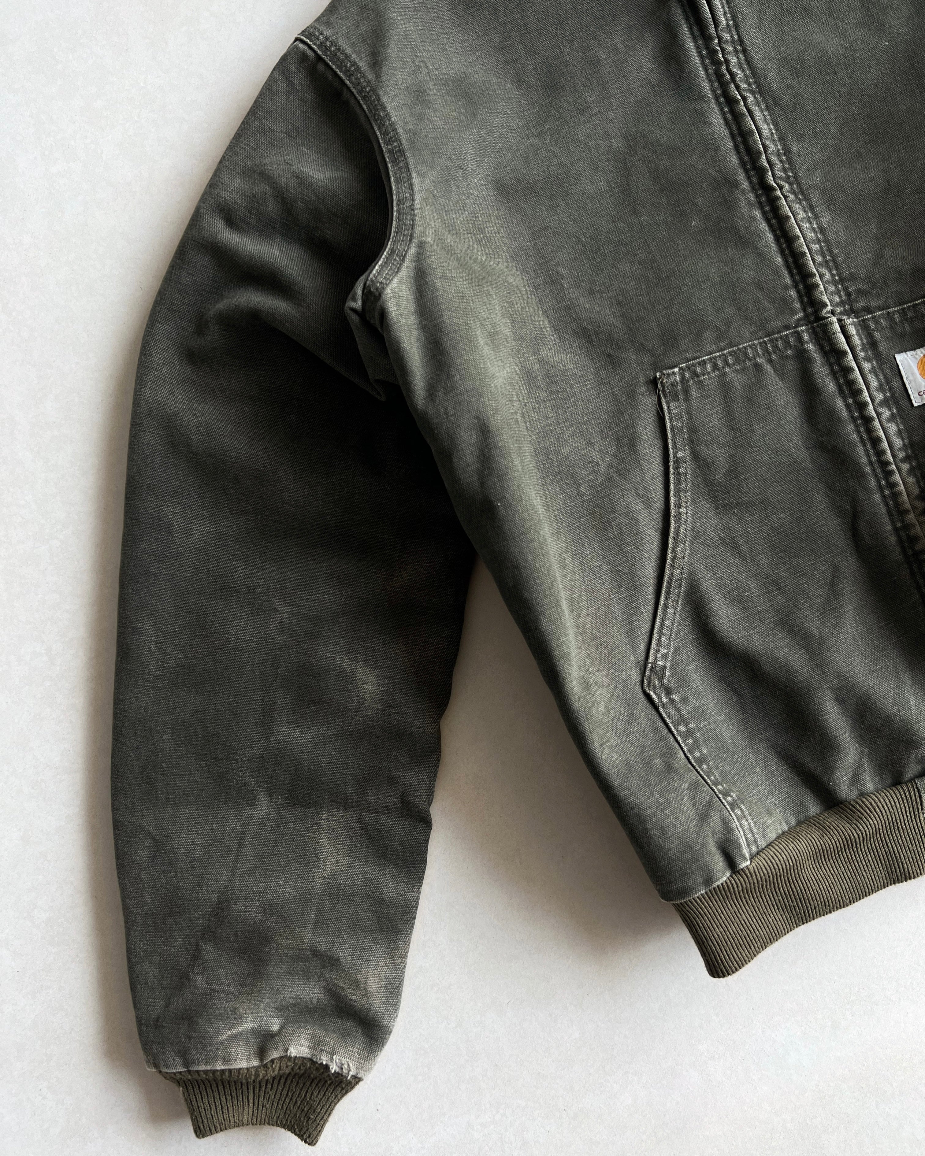 1990S MOSS GREEN CARHARTT HOODED WORK JACKET (M)