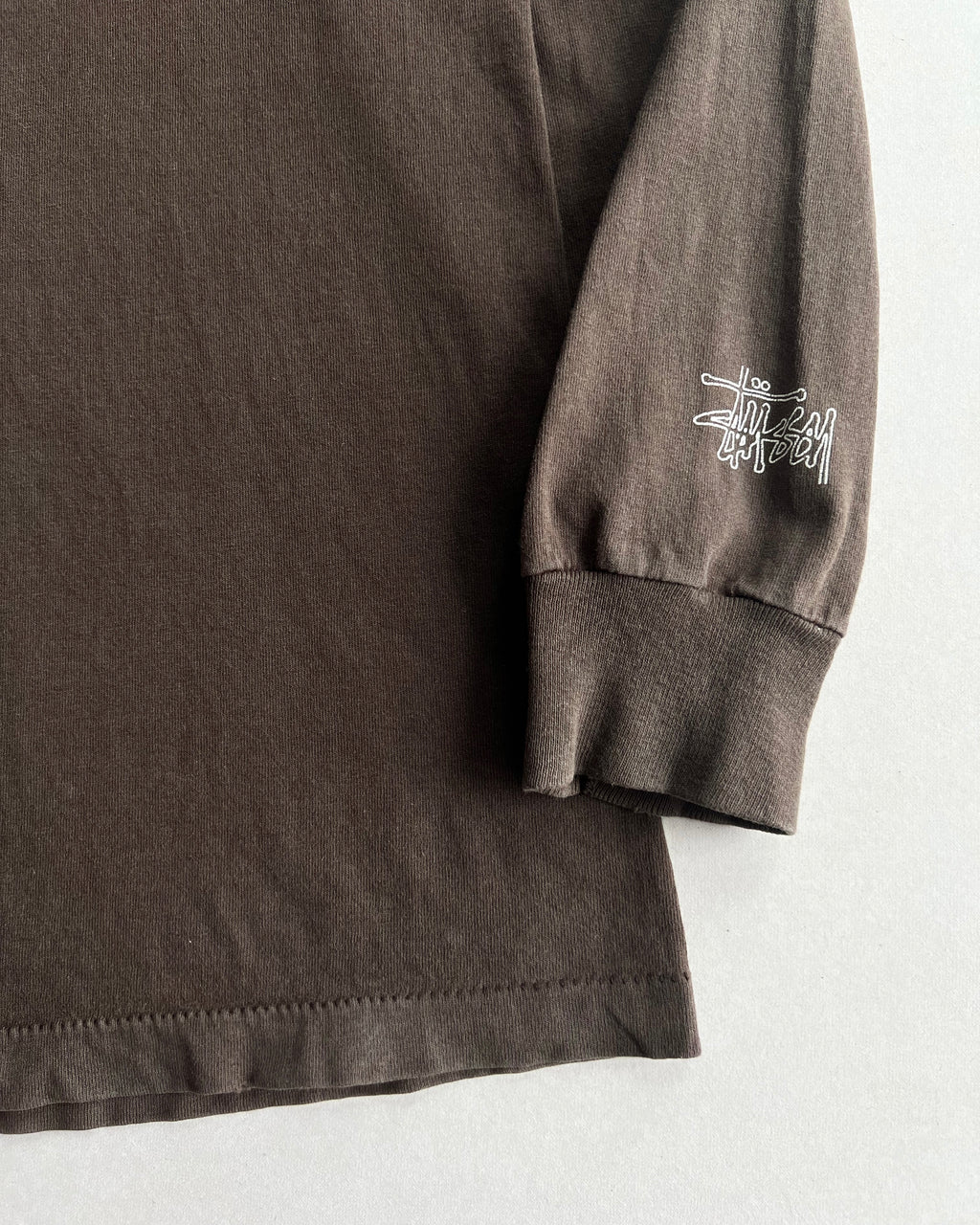 1990S BROWN STUSSY WORDING LONGSLEEVES TEE (L)