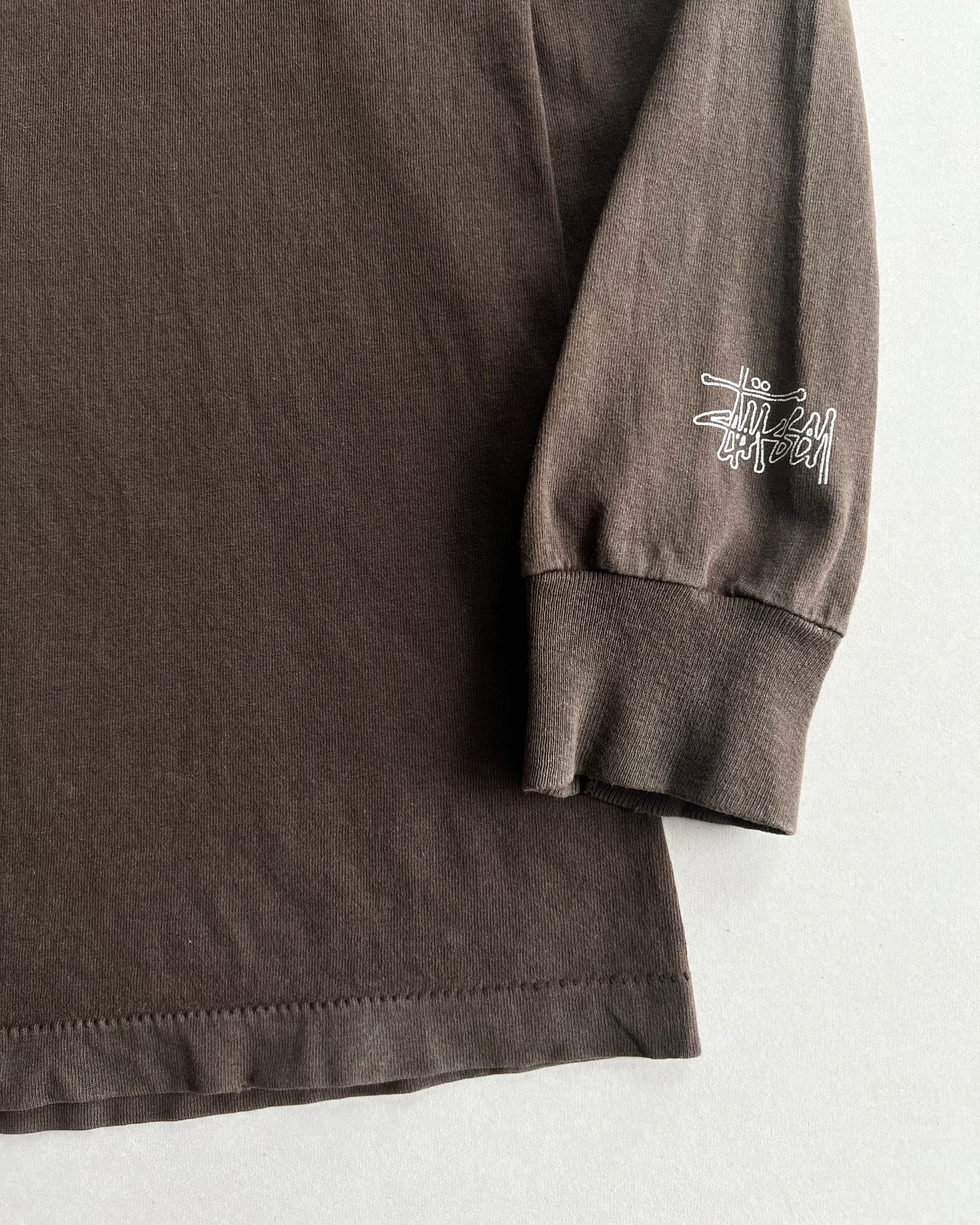 1990S BROWN STUSSY WORDING LONGSLEEVES TEE (L)