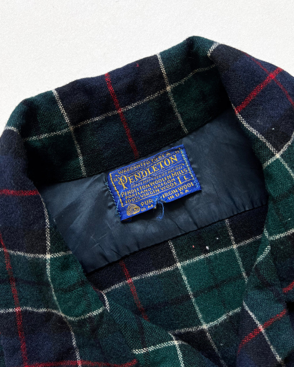 1970S PENDLETON LOOP COLLAR WOOL PLAID SHIRT (L)