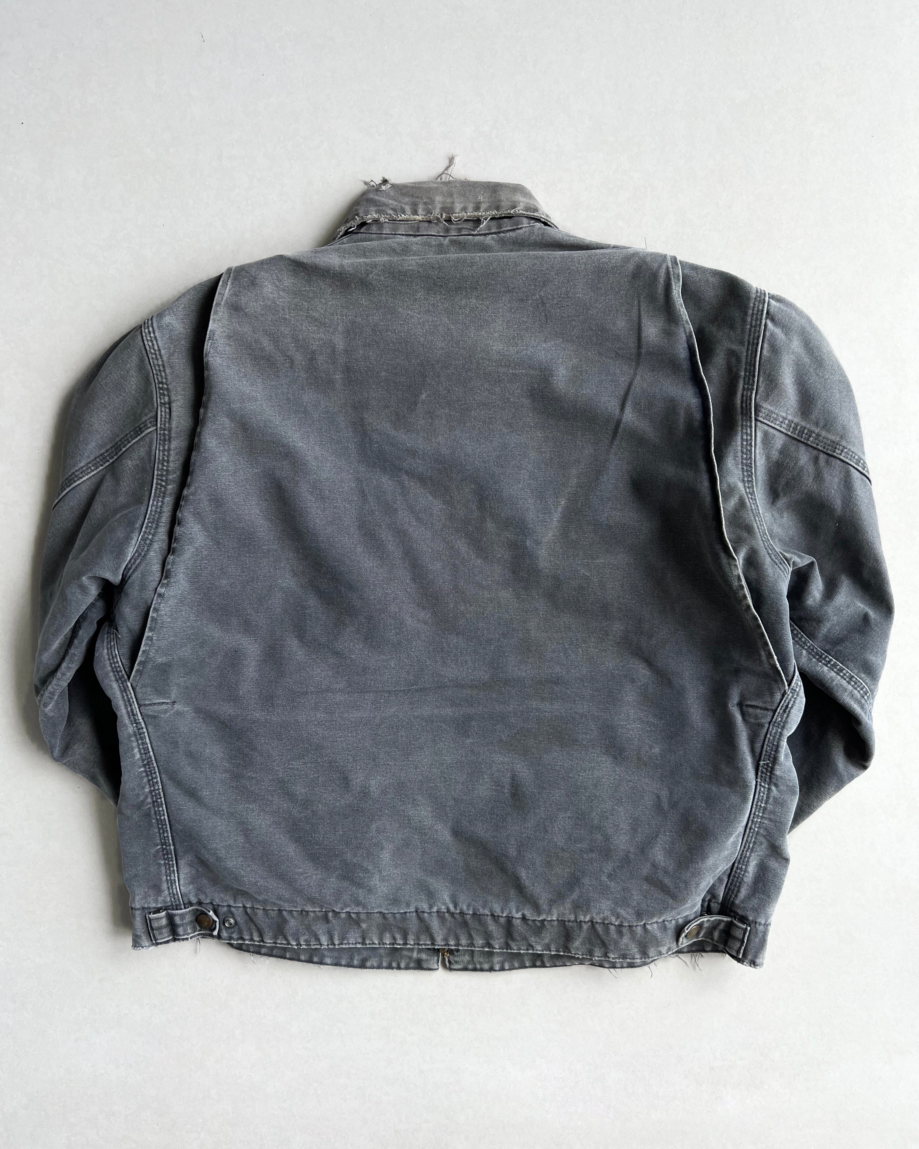 1990S FADED GREY CARHARTT DETROIT DISTRESSED WORK JACKET (XL)