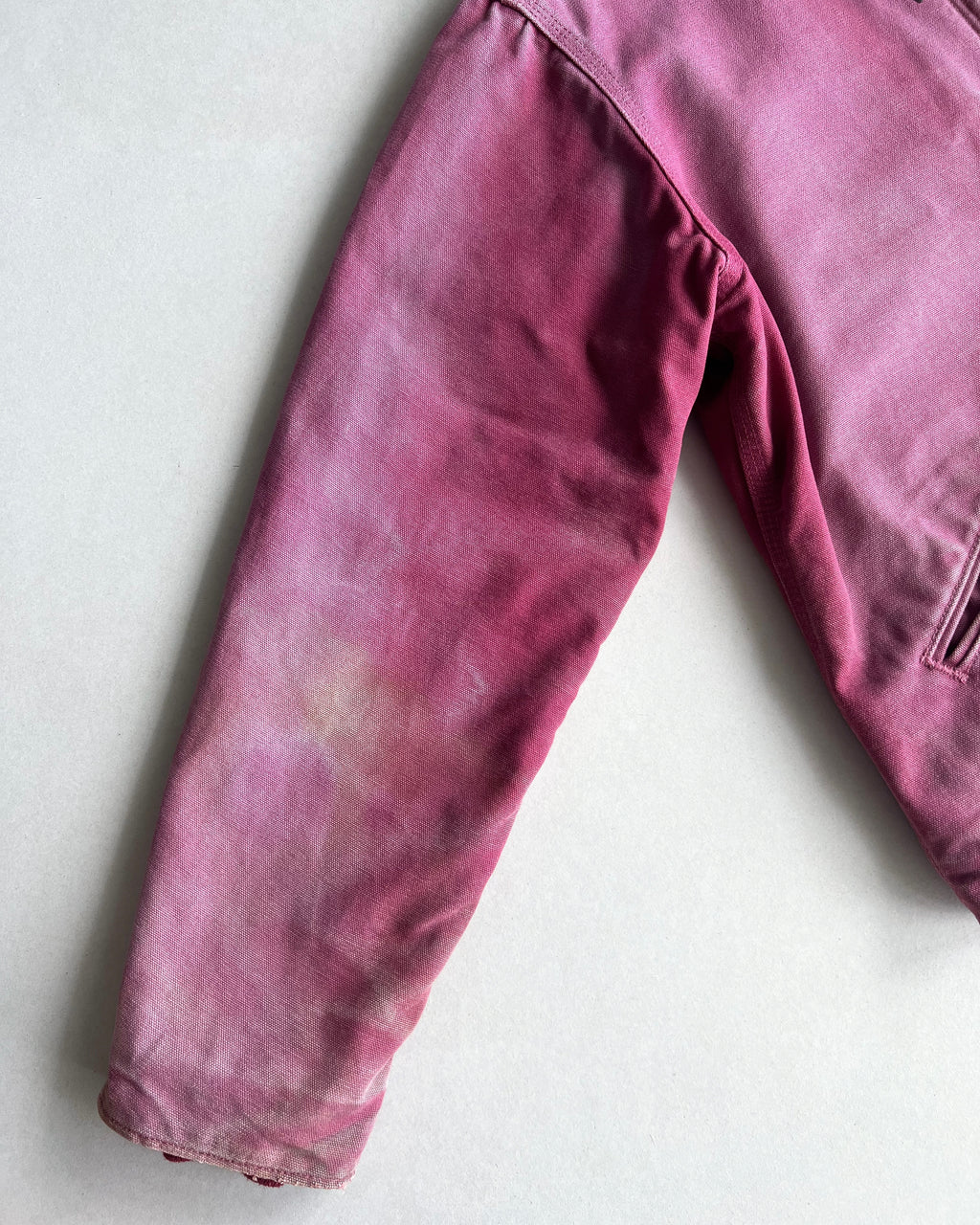 1990S SUN FADED PINK CARHARTT DETROIT HOODED WORK JACKET (M)