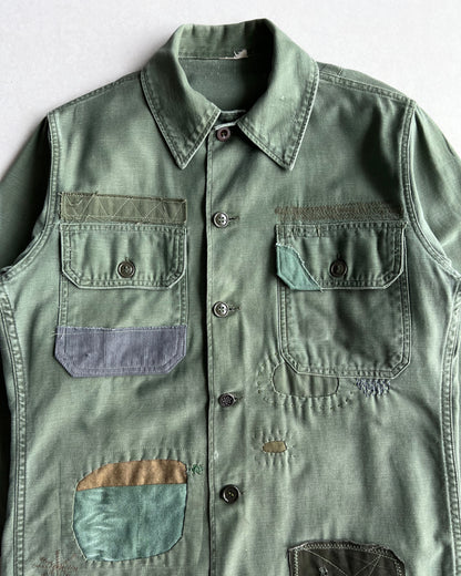 1960S US ARMY OG-107 P63 REPAIRED FATIGUE SHIRT (M)