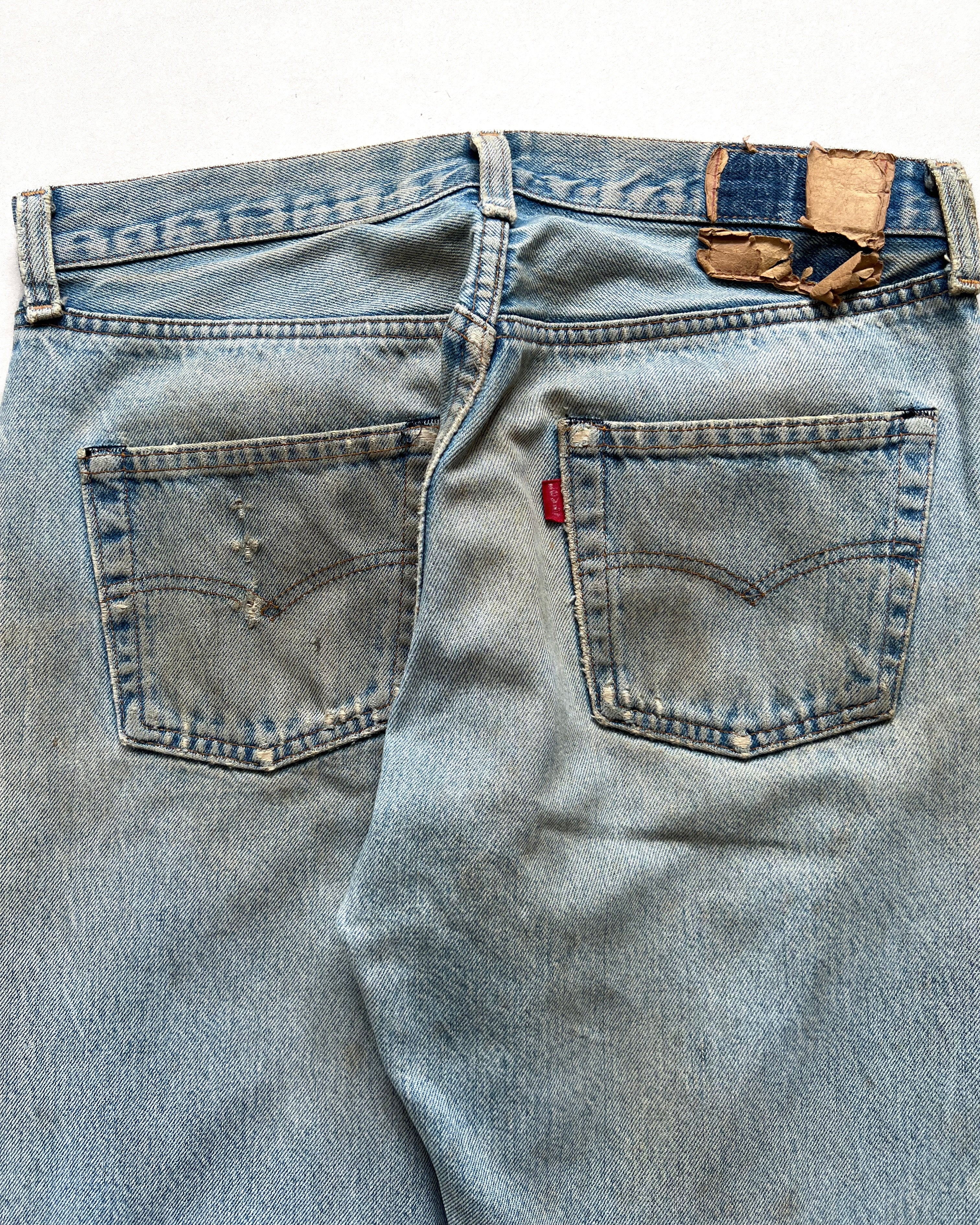 1980S LEVI'S 501 REDLINE SELVEDGE REPAIRED JEANS (32)