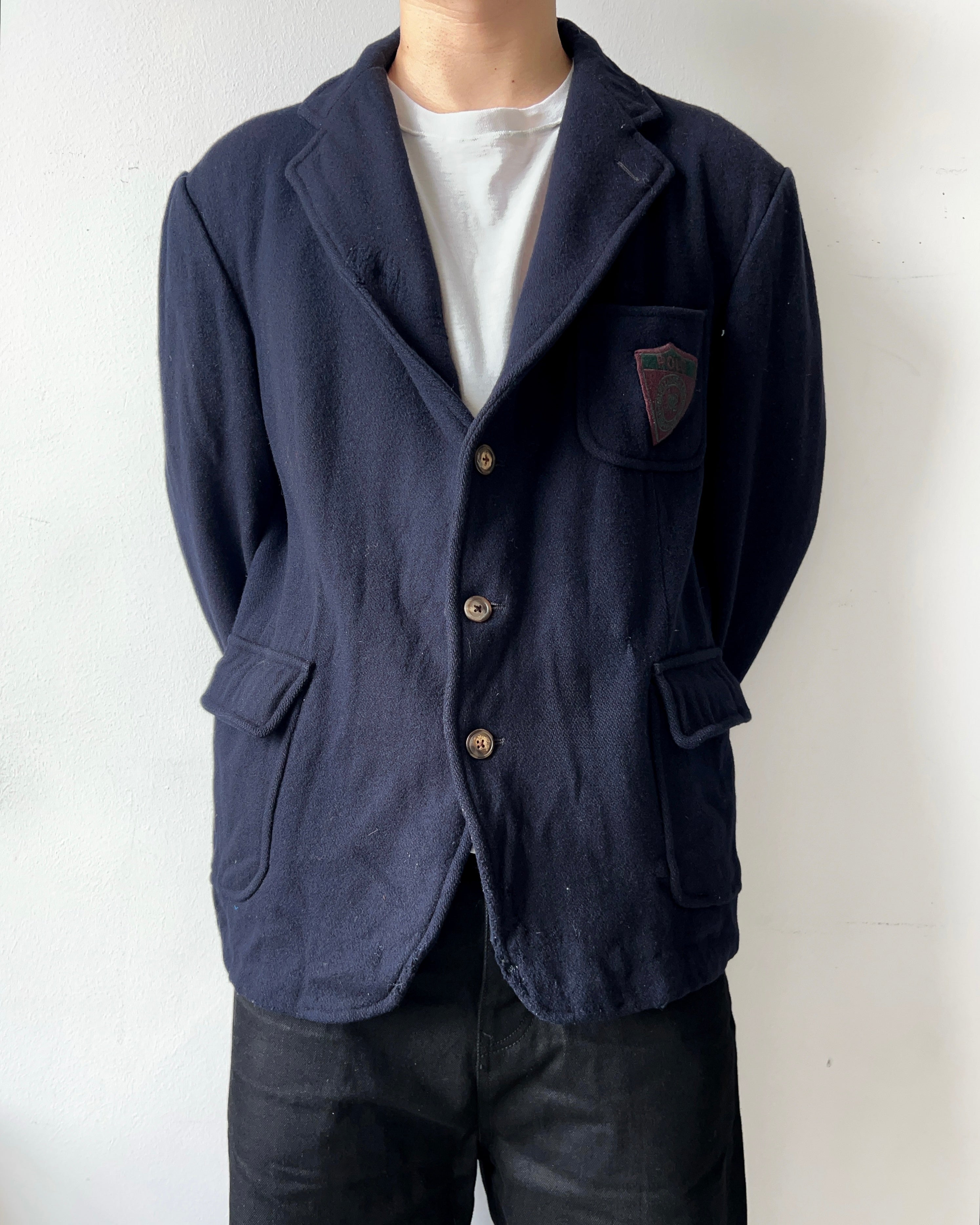 1990S RALPH LAUREN SHIELD-PATCH WOOL BLAZER (L)