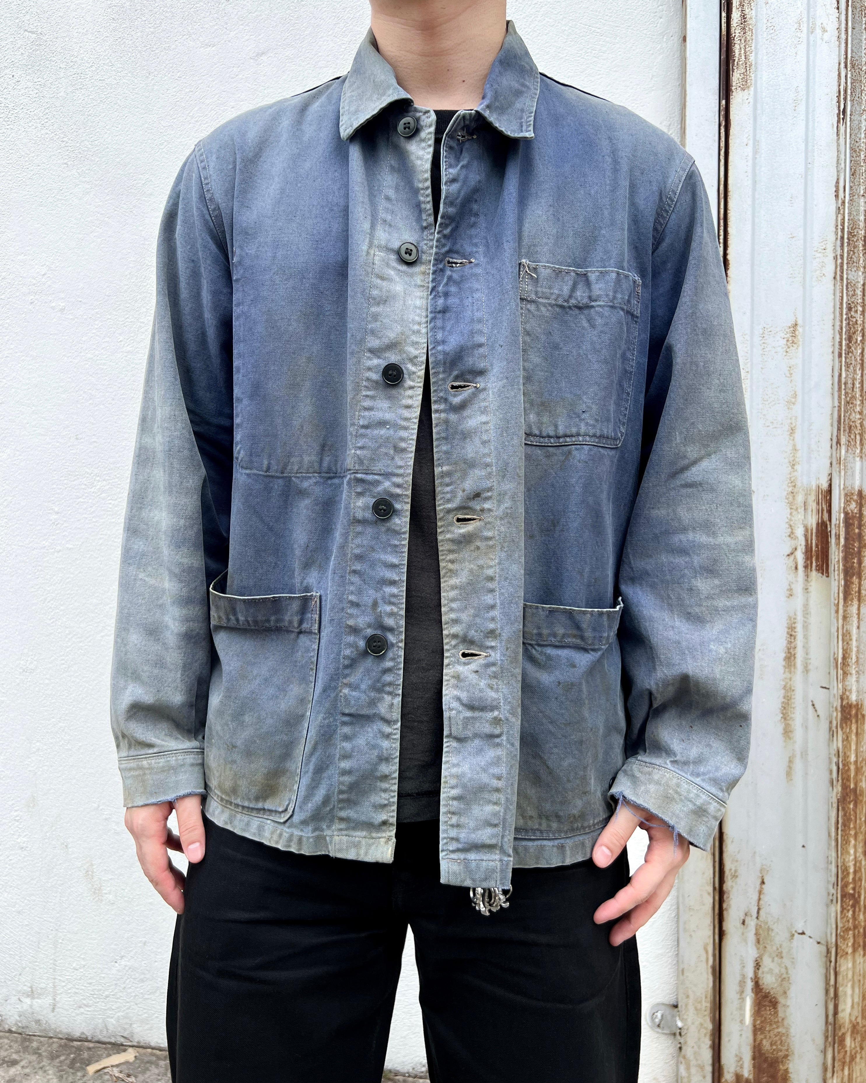 1970S SUN FADED FRENCH WORK JACKET (L)