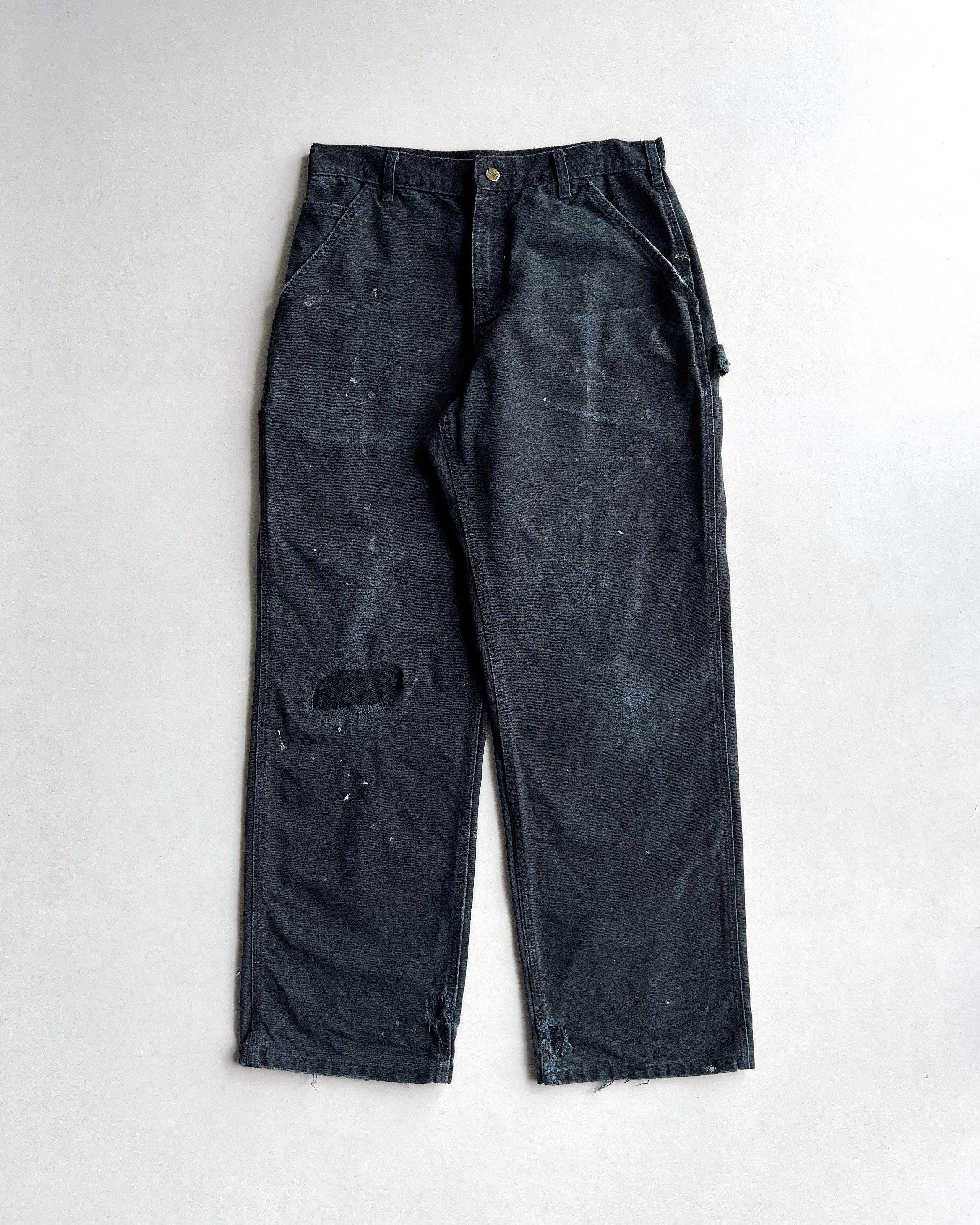 BLACK CARHARTT CARPENTER REPAIRED WORK PANTS (31X31)