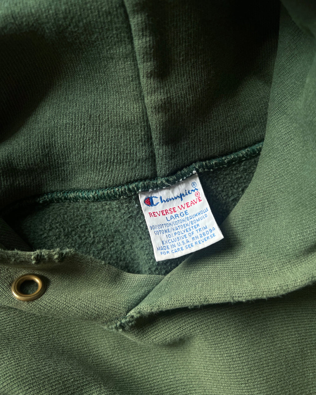 1990S FADED CHAMPION REVERSE WEAVE LOGO HOODIE (L)