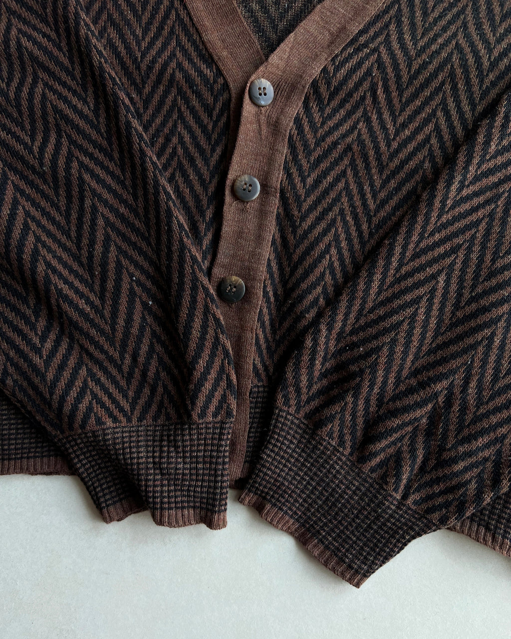 1980S HERRINGBONE ACRYLIC CARDIGAN (M)